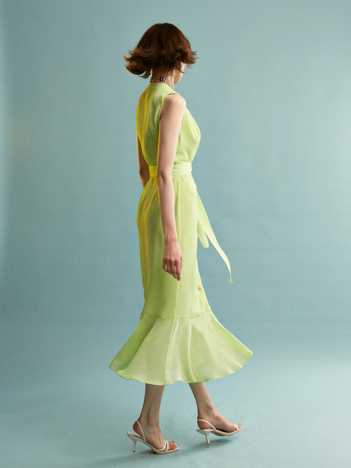 Amaya button sleeveless green dress - Image 4