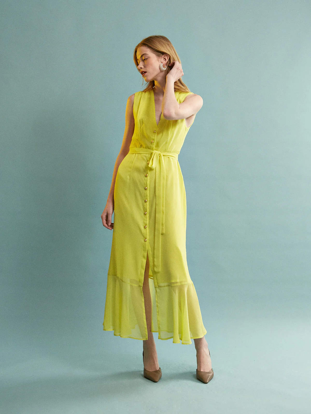 Amaya button sleeveless yellow dress - Image 3