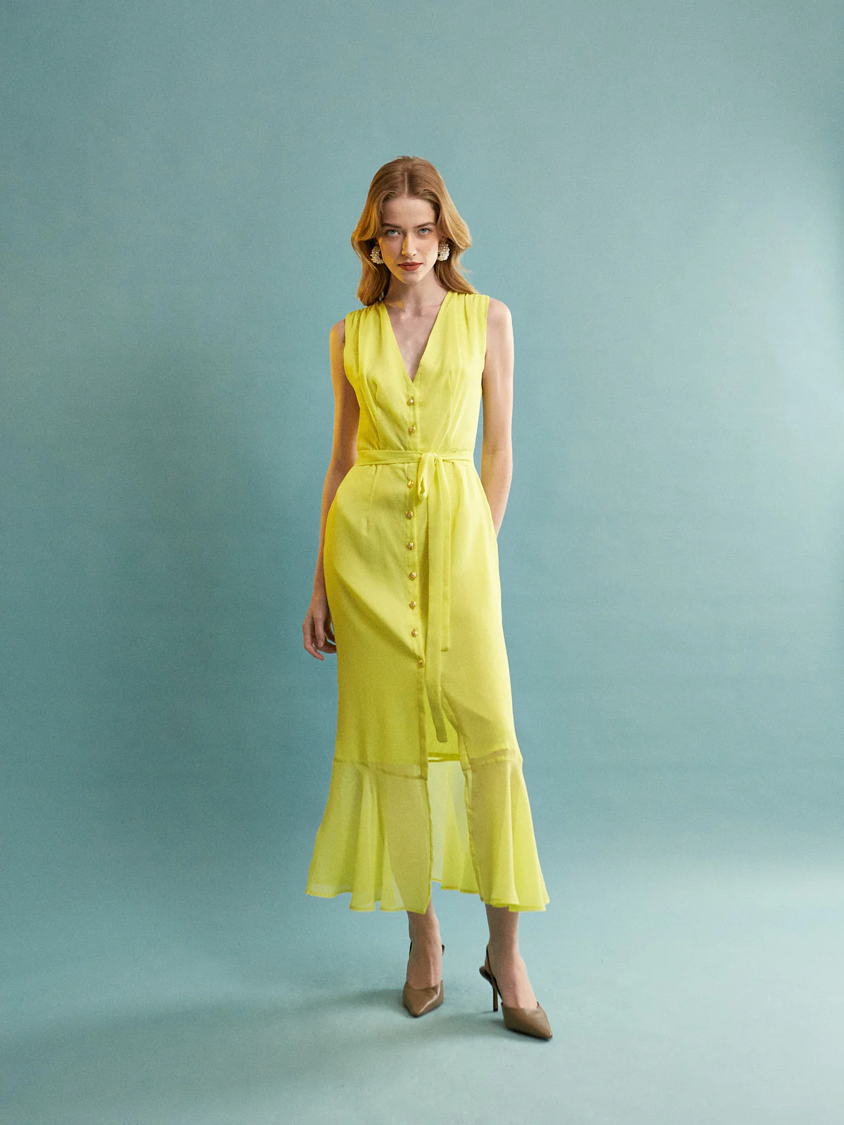Amaya button sleeveless yellow dress - Image 4