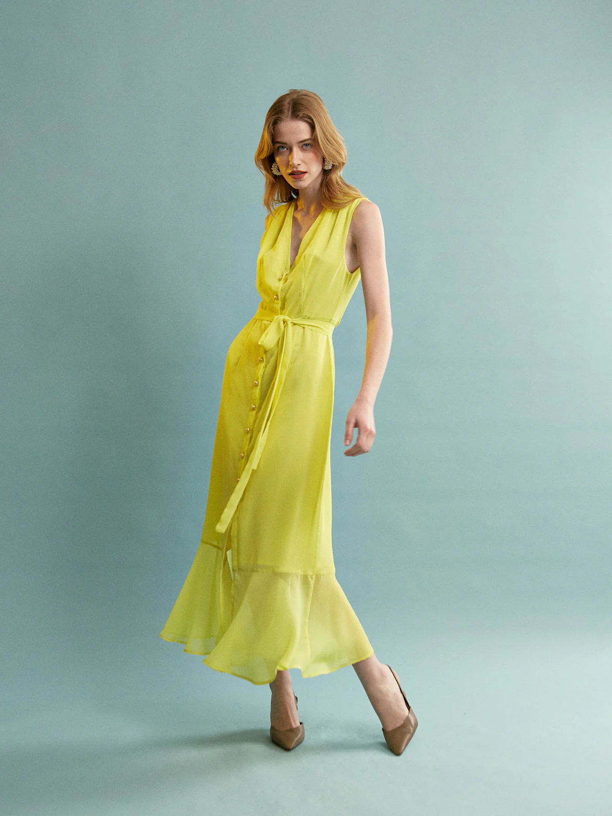 Amaya button sleeveless yellow dress - Image 5