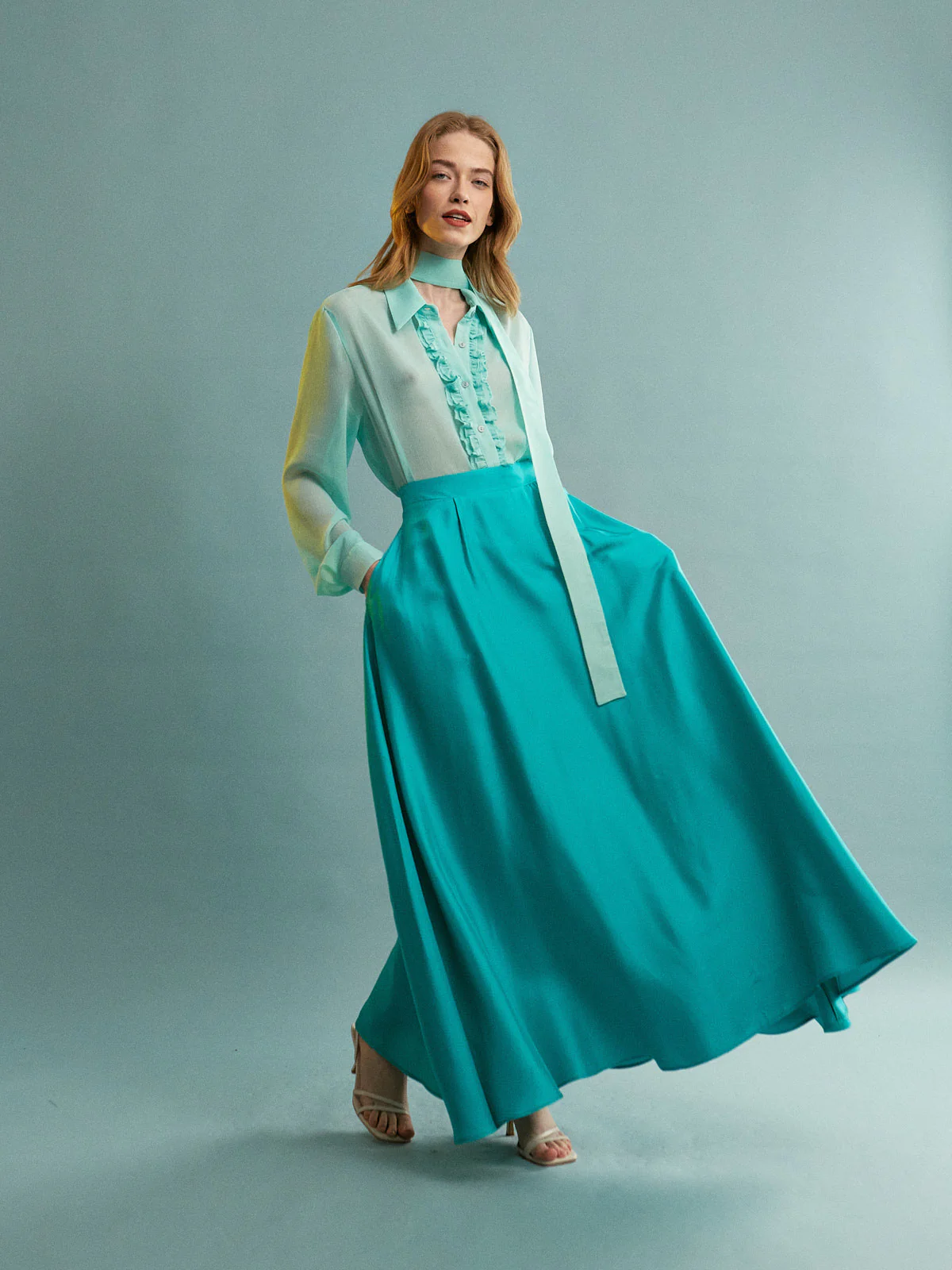 Amaya ruffle aqua shirt - Image 3