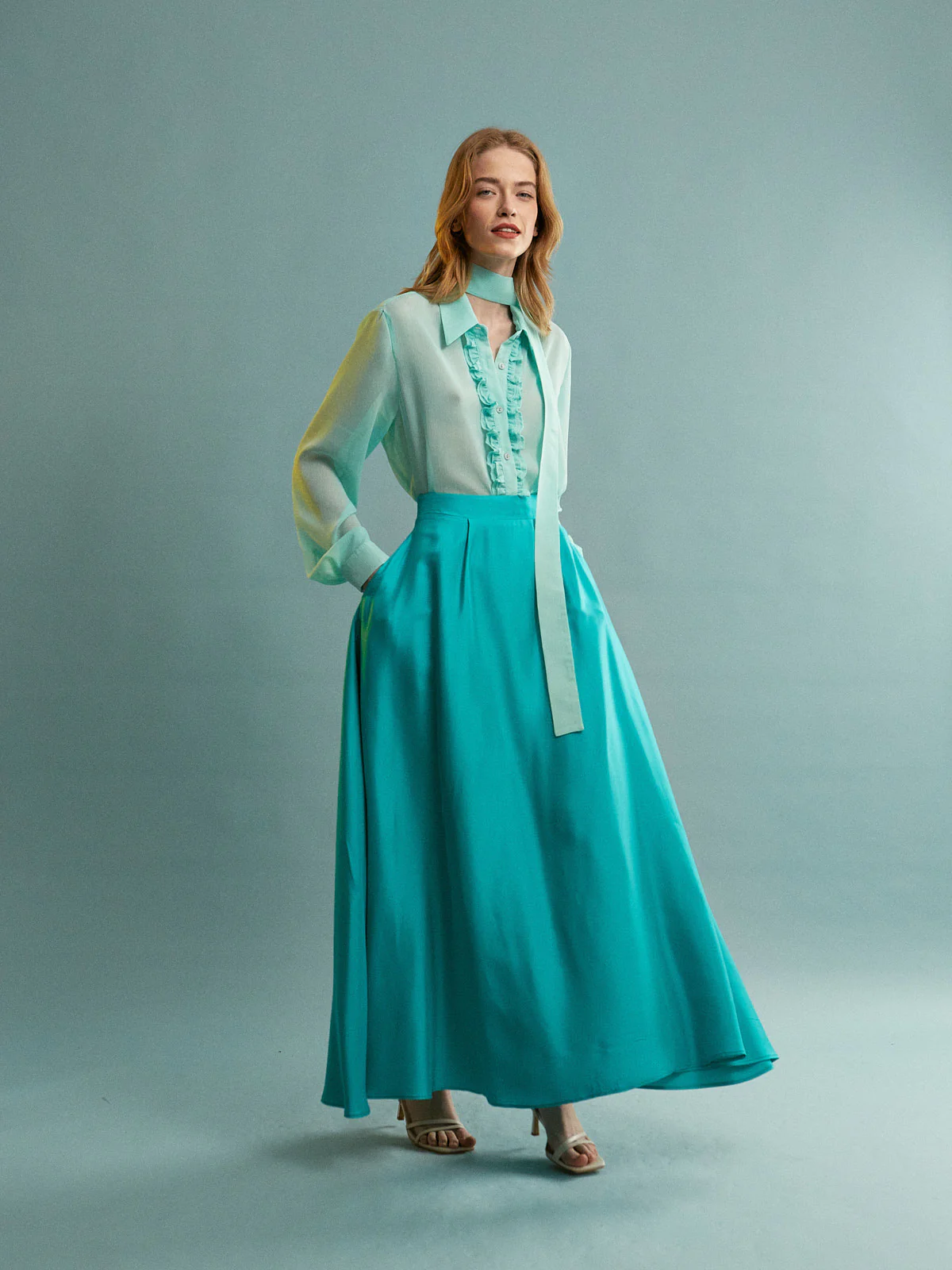 Amaya ruffle aqua shirt - Image 4