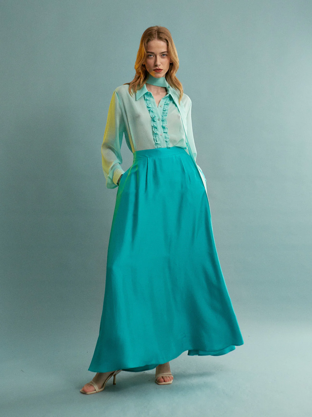 Amaya ruffle aqua shirt - Image 5