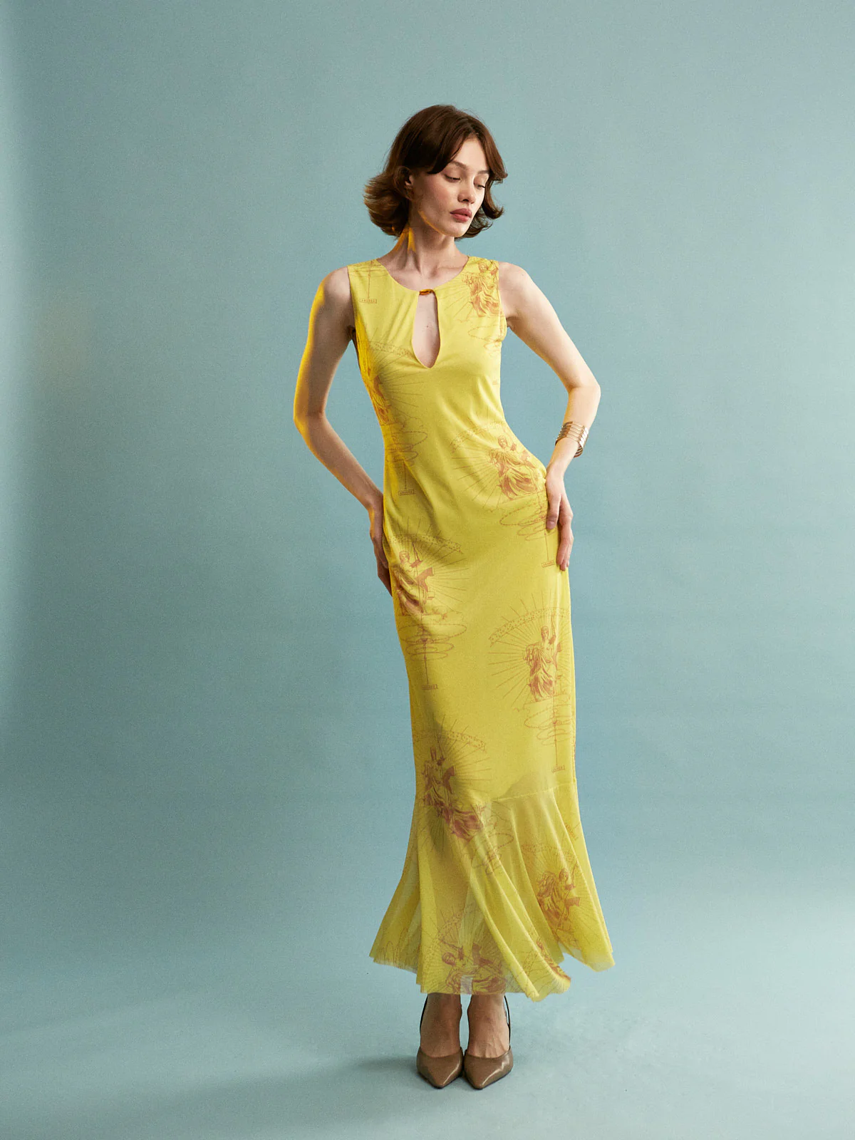 Ananke mesh printed yellow dress - Image 3