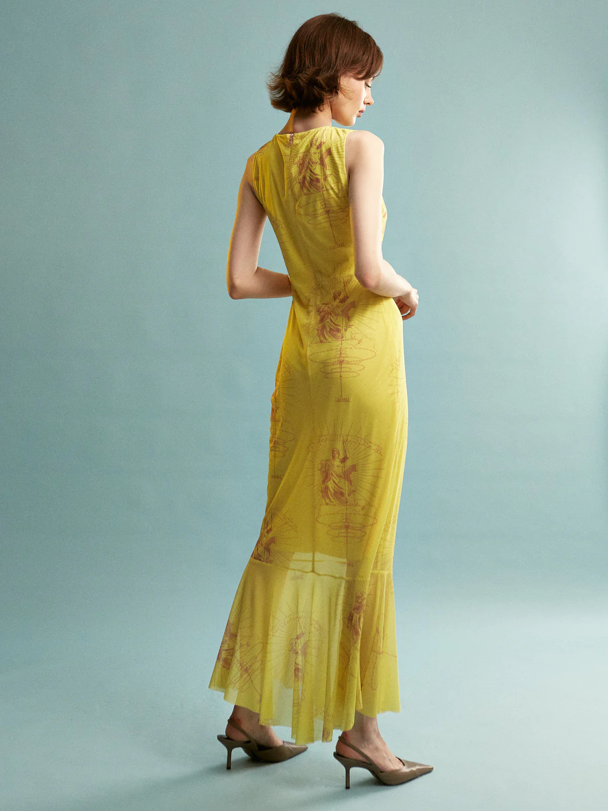 Ananke mesh printed yellow dress - Image 4