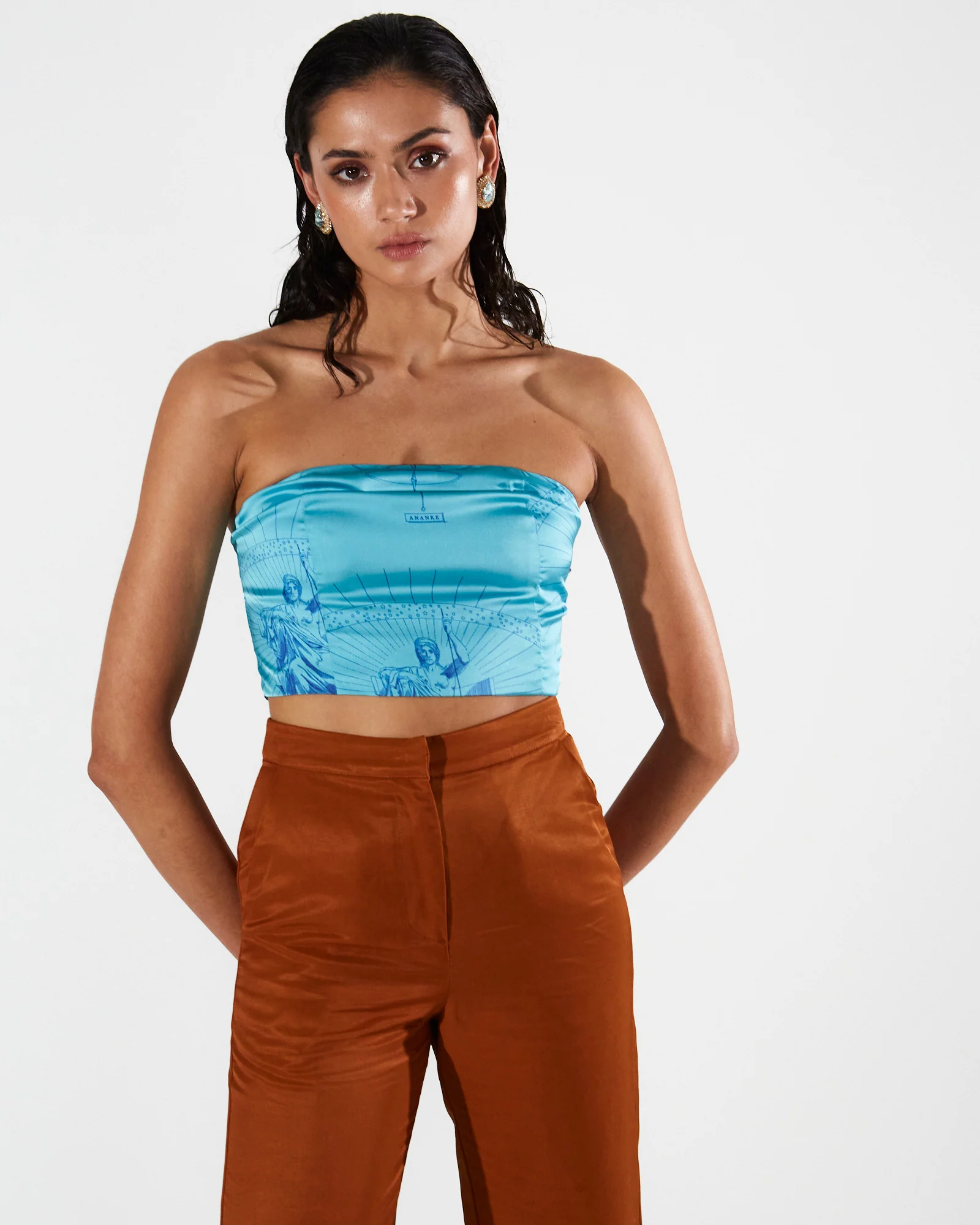 Ananke printed strapless turquoise top - Image 3