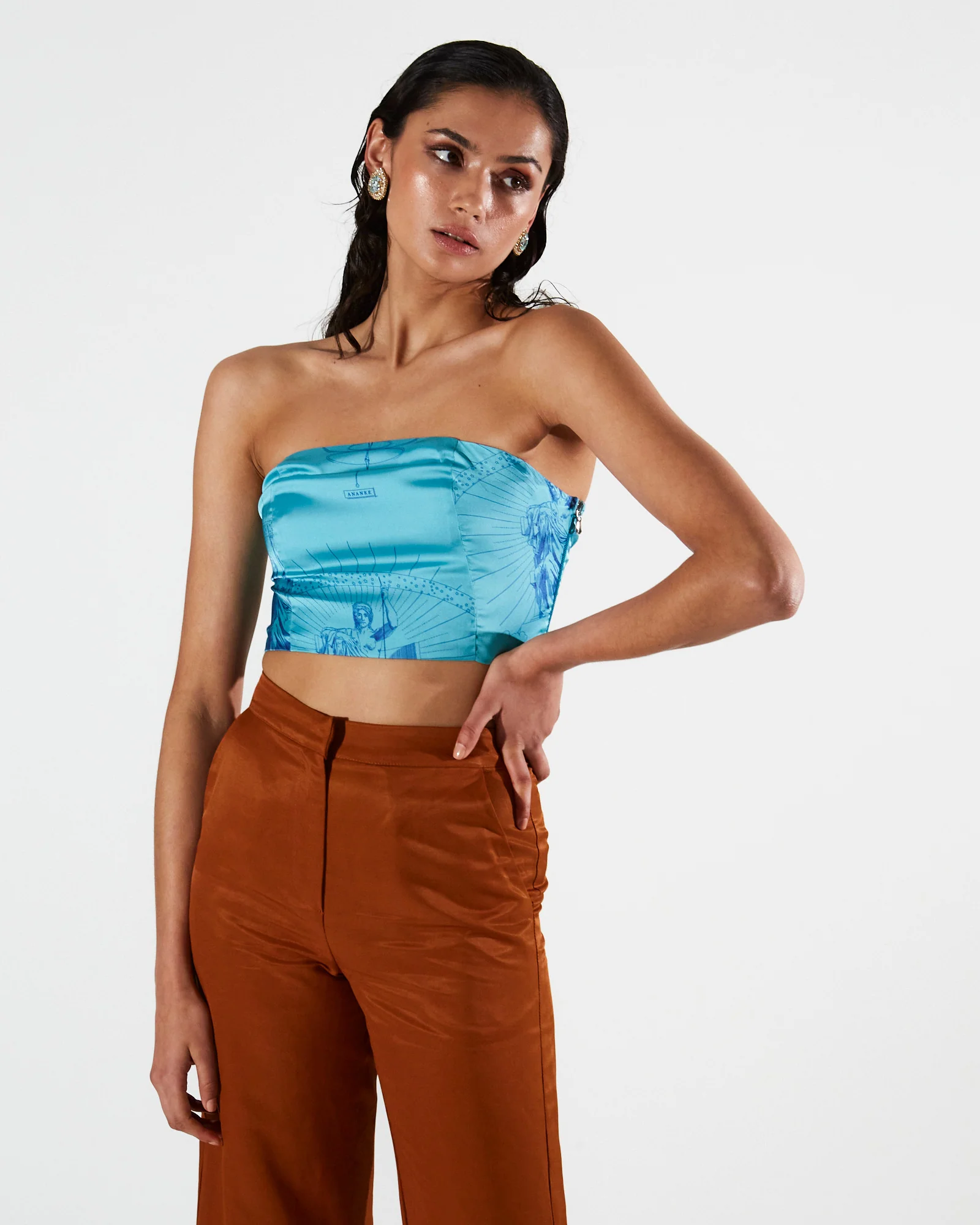 Ananke printed strapless turquoise top - Image 4