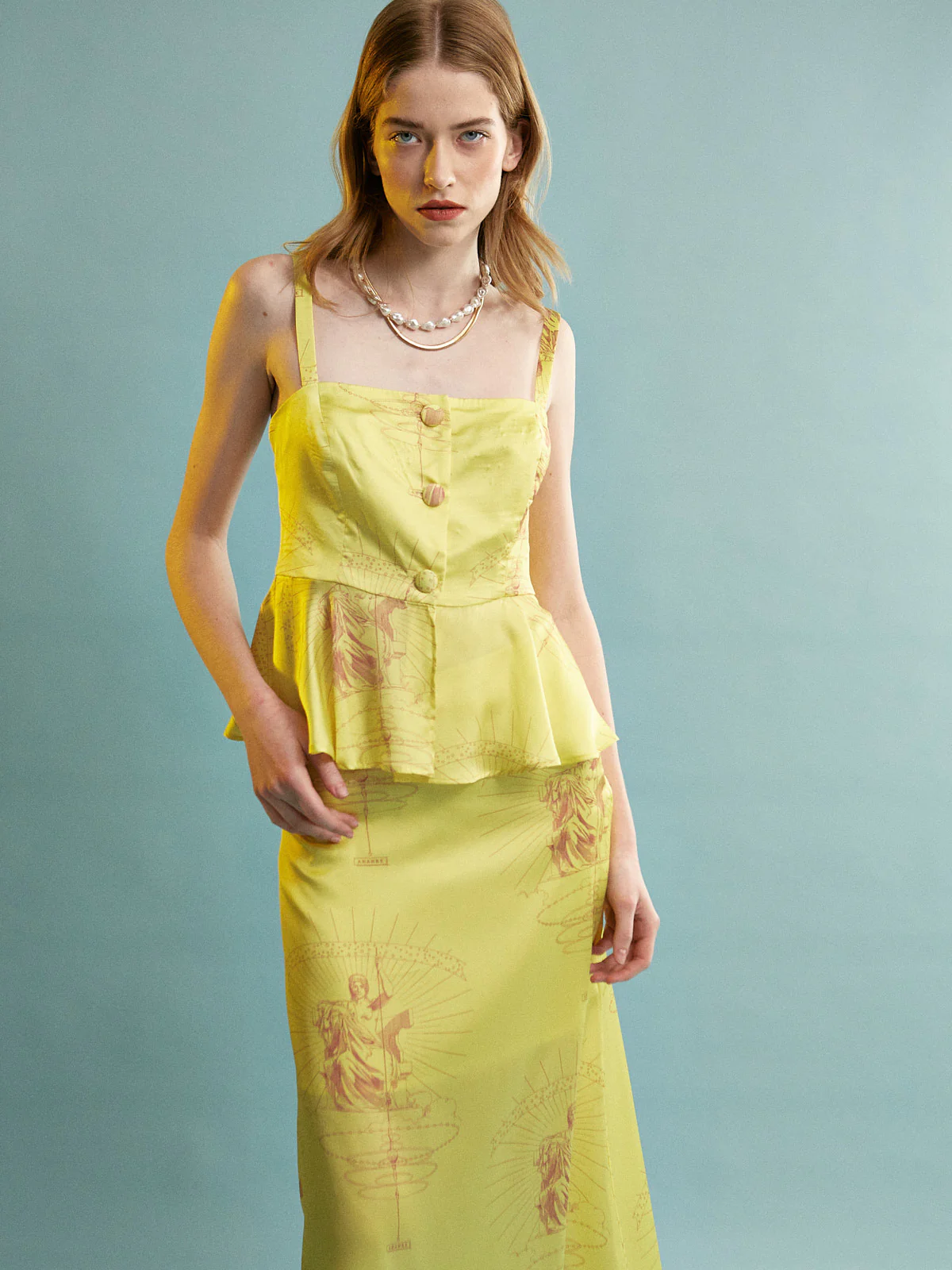 Ananke satin button yellow top - Image 2