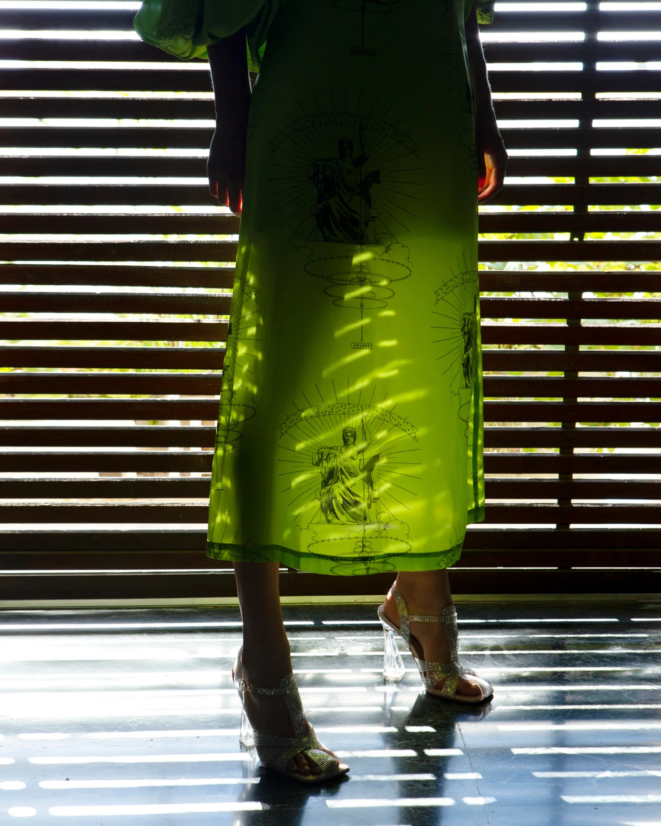 Ananke satin printed lime skirt - Image 5