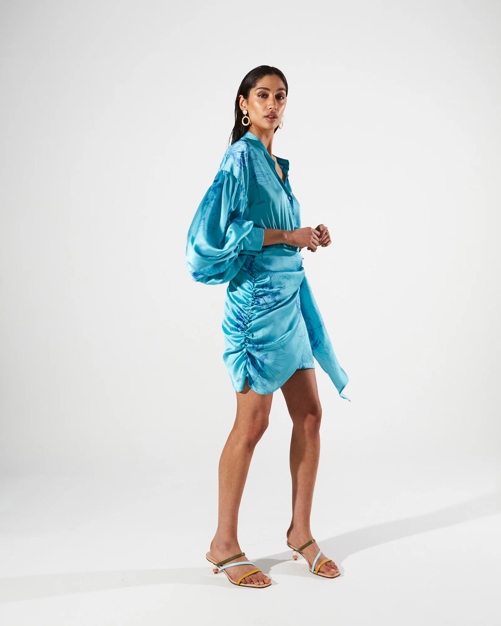 Ananke satin printed turquoise mini dress - Image 3