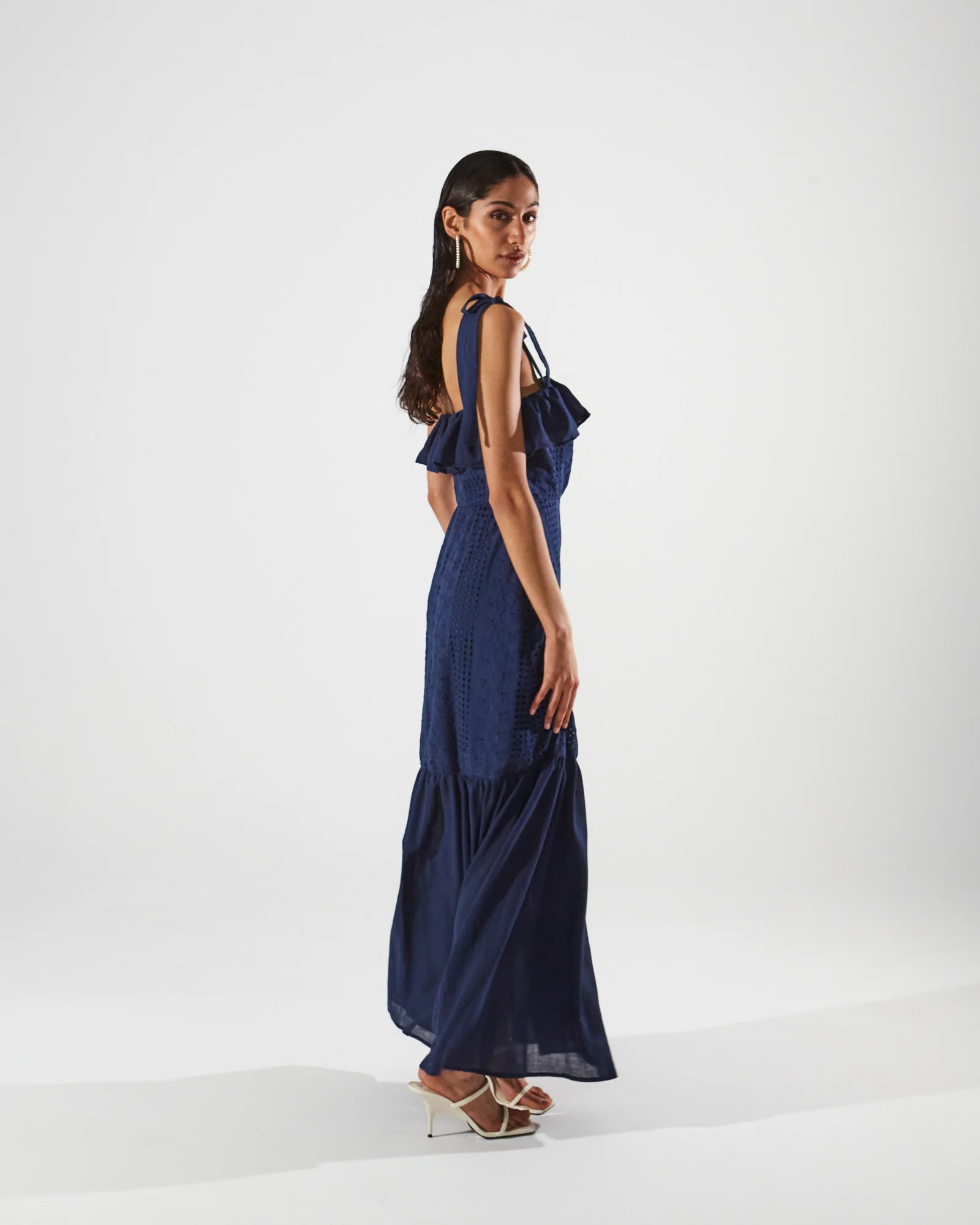 Ava cotton broderie ruffle blue dress