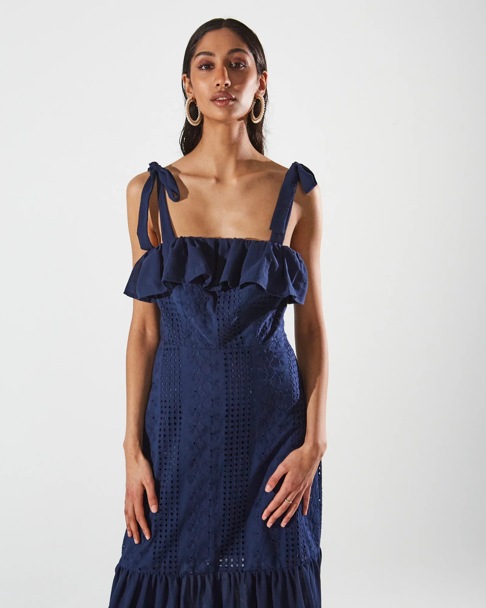 Ava cotton broderie ruffle blue dress - Image 2