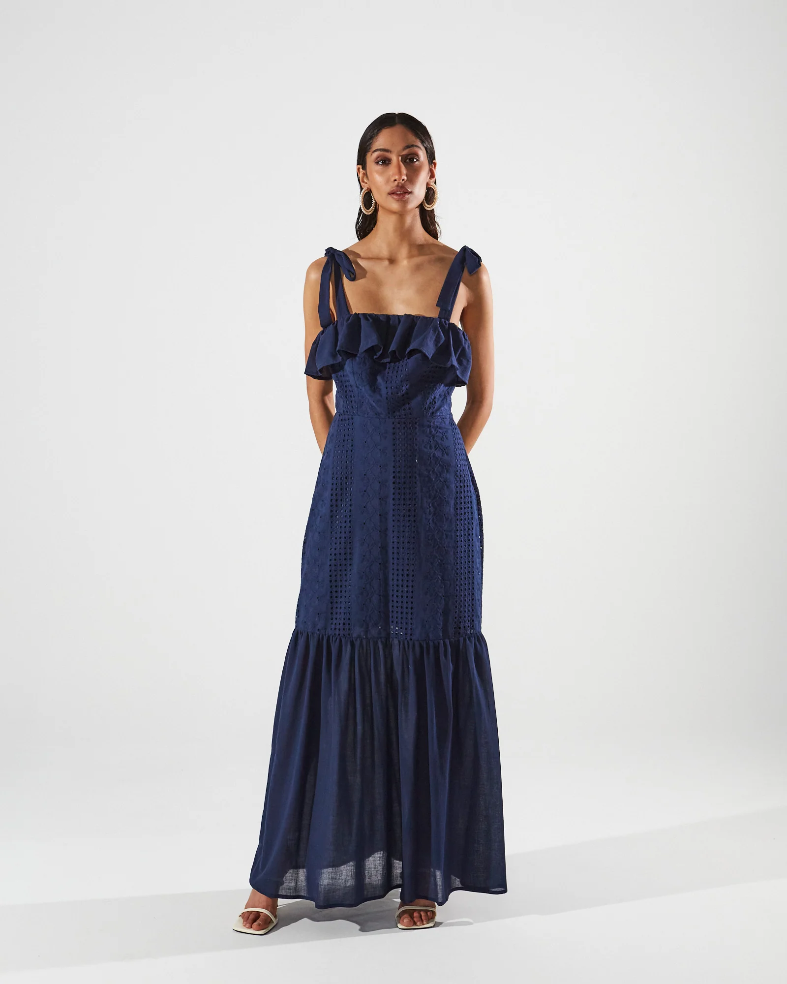 Ava cotton broderie ruffle blue dress - Image 3