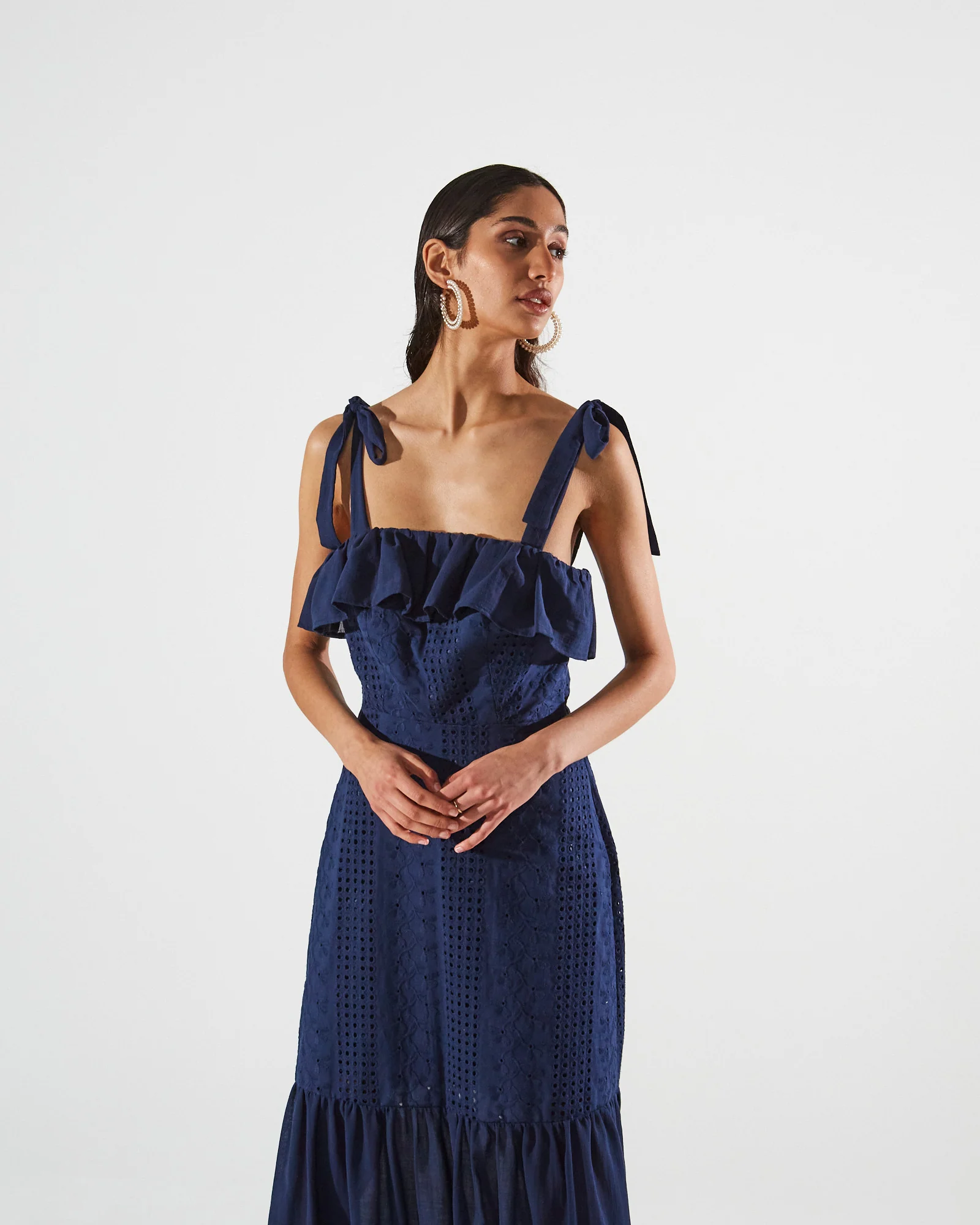 Ava cotton broderie ruffle blue dress - Image 4