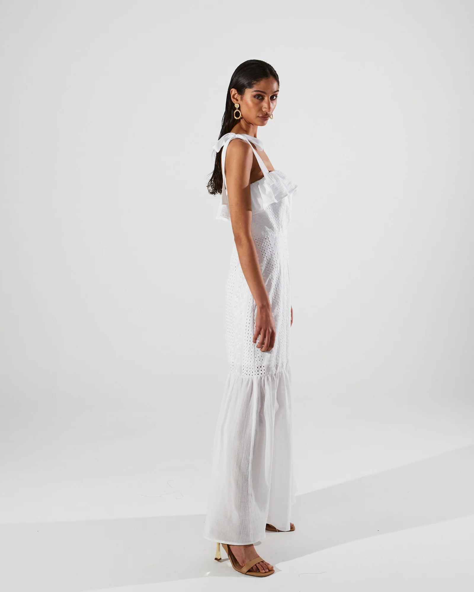 Ava cotton broderie ruffle white dress