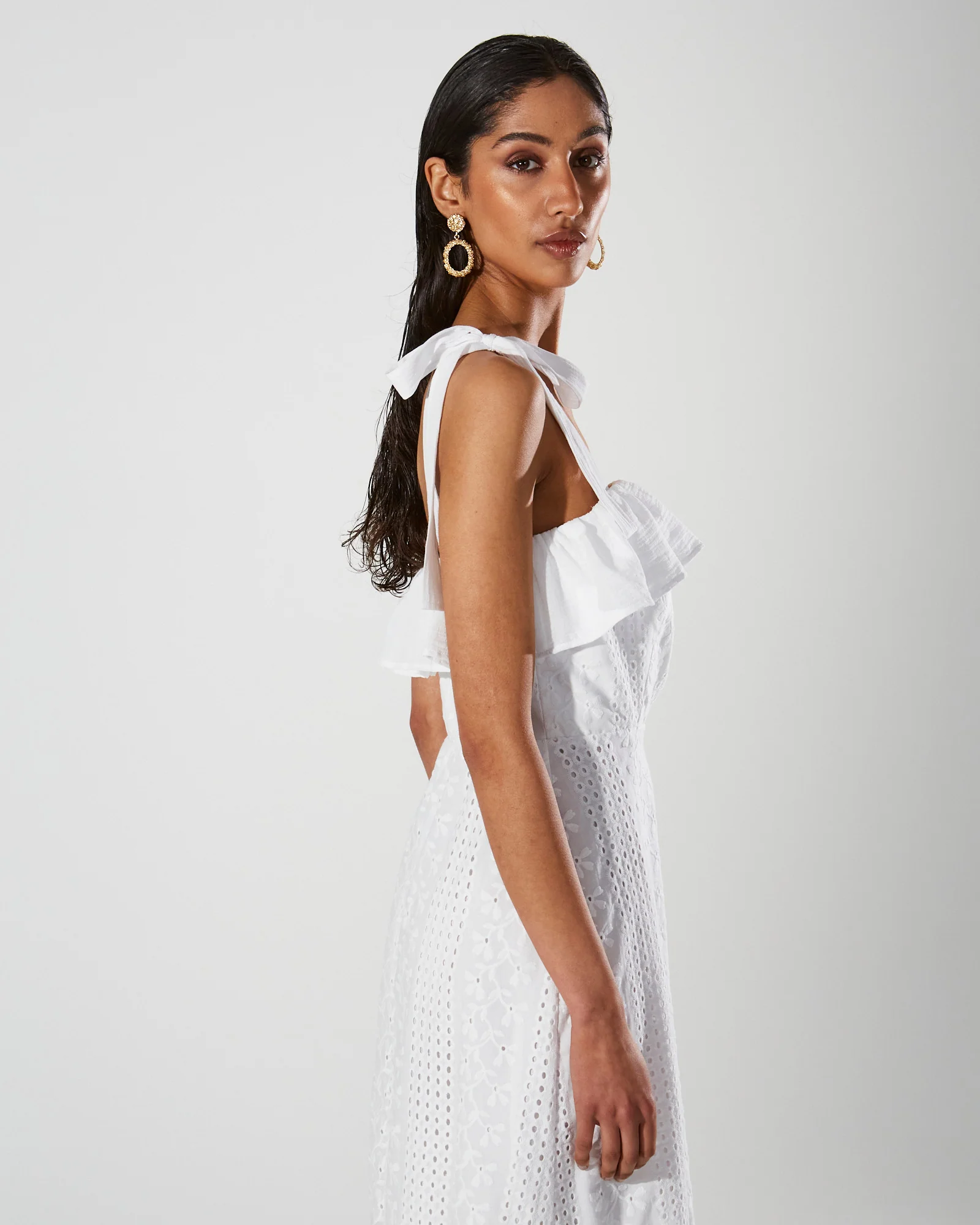 Ava cotton broderie ruffle white dress - Image 2