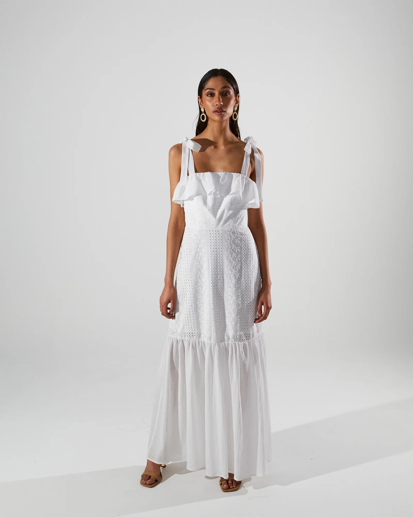 Ava cotton broderie ruffle white dress - Image 3