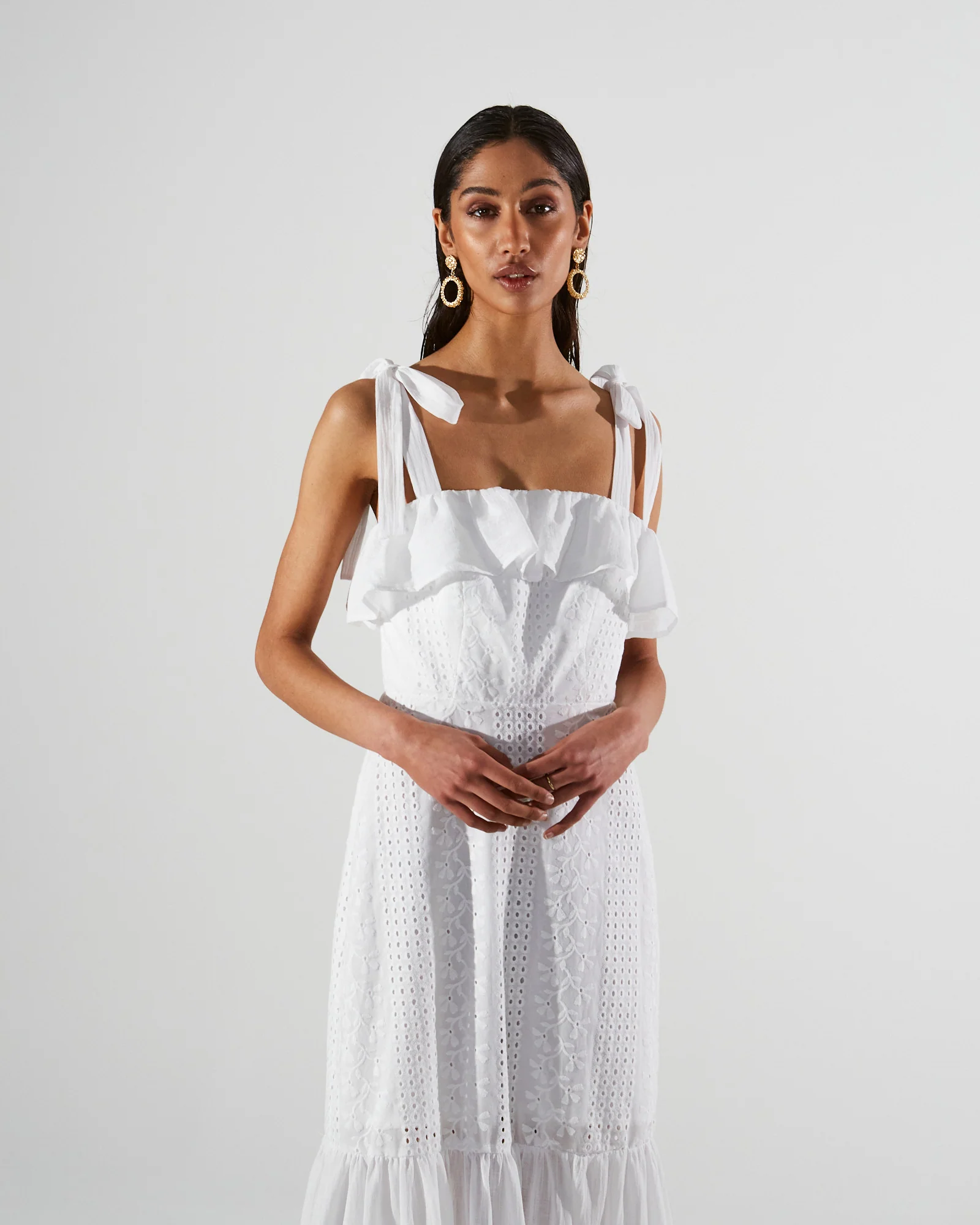 Ava cotton broderie ruffle white dress - Image 4