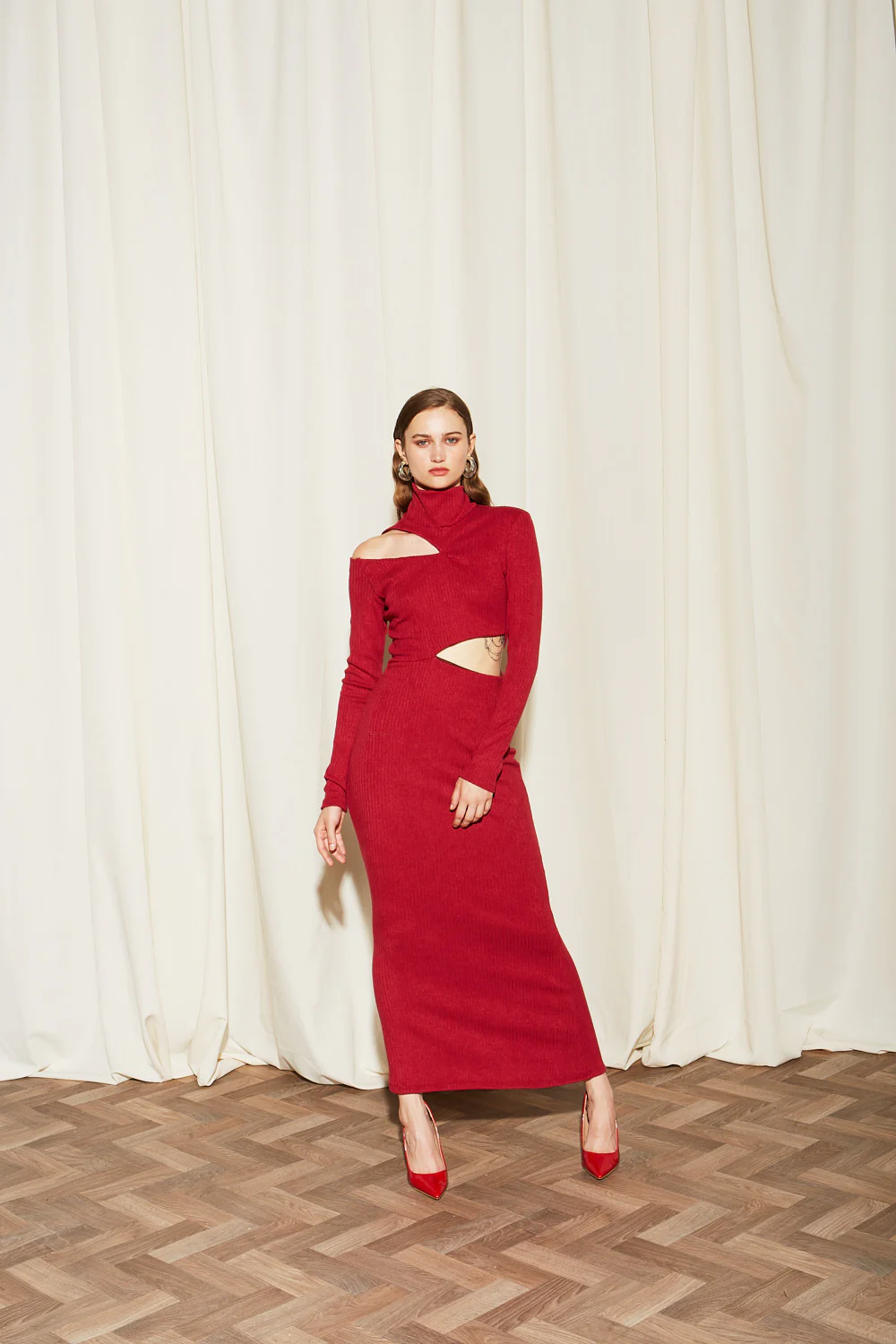 Clara rib knit red dress - Image 4