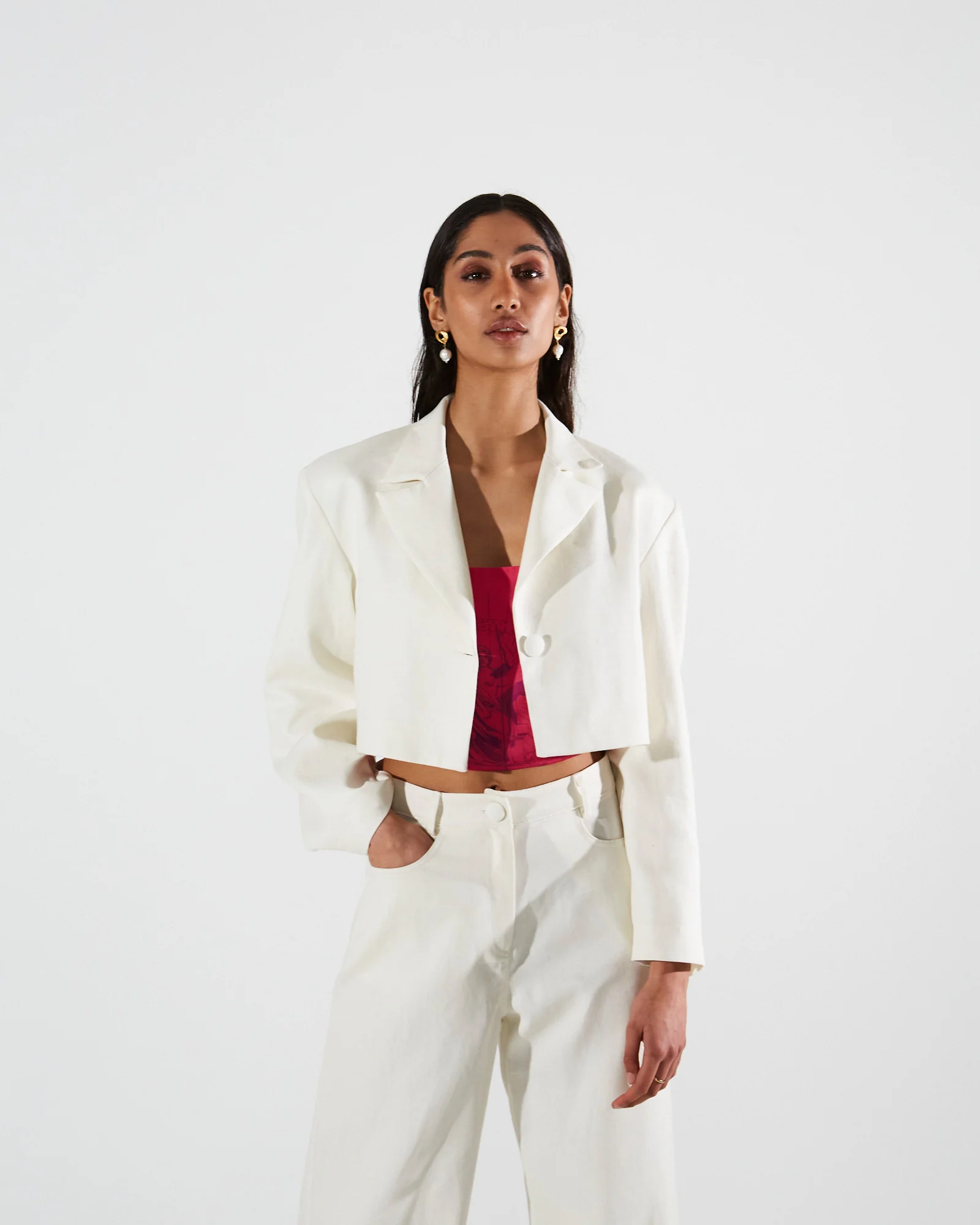 Clio cotton cropped ecru blazer - Image 5