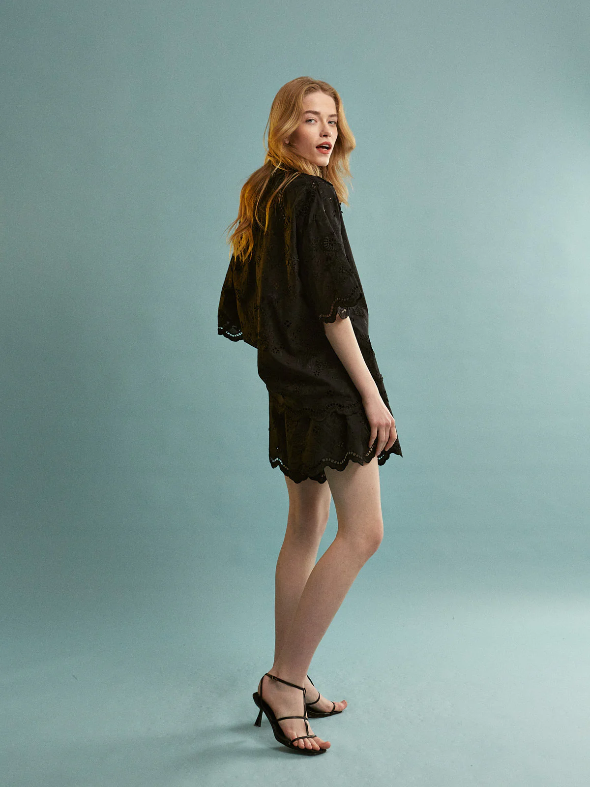 Denise cotton broderie black shorts - Image 3