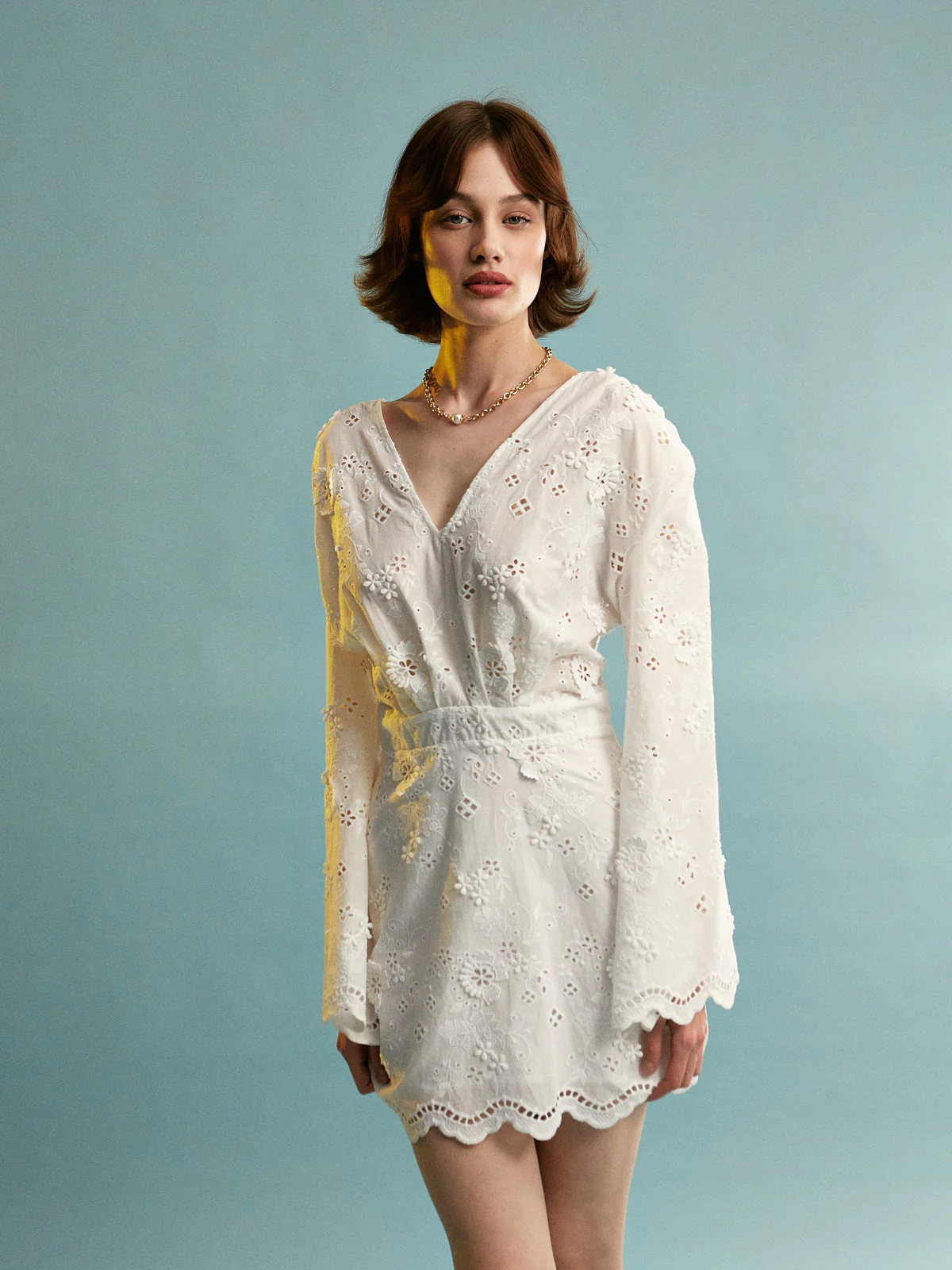 Denise cotton broderie mini white dress - Image 5
