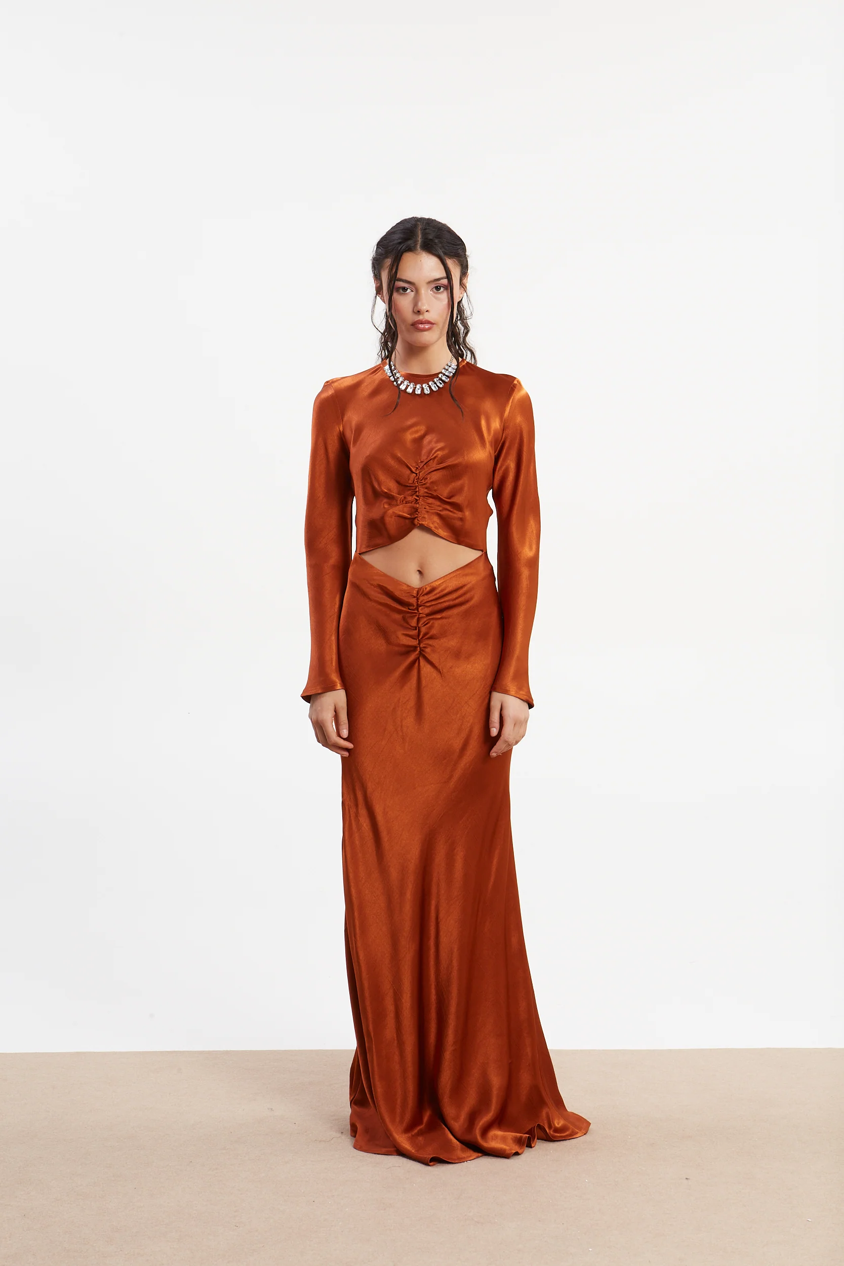 Diana satin cut out rust dress - Image 3