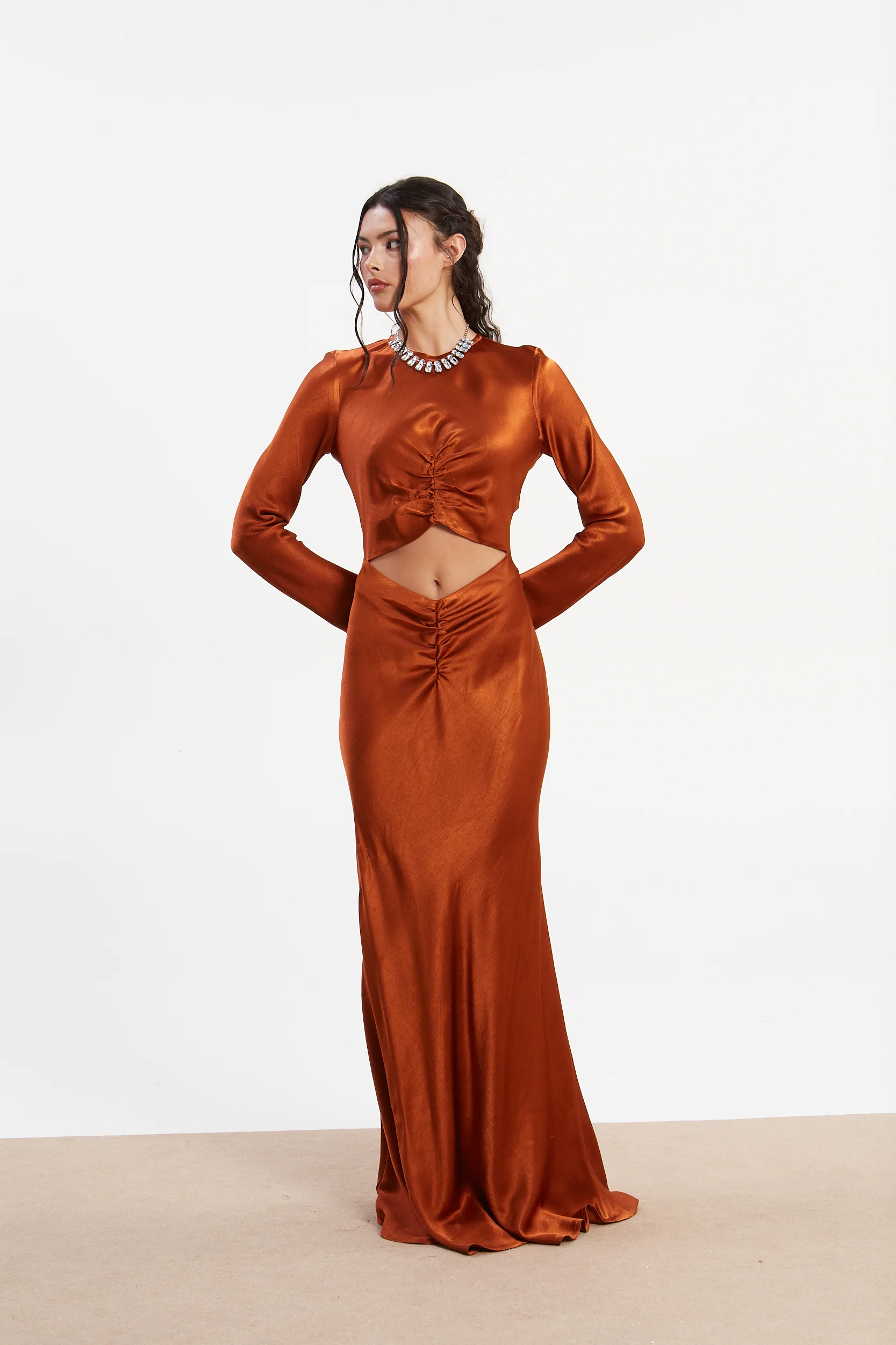 Diana satin cut out rust dress - Image 4