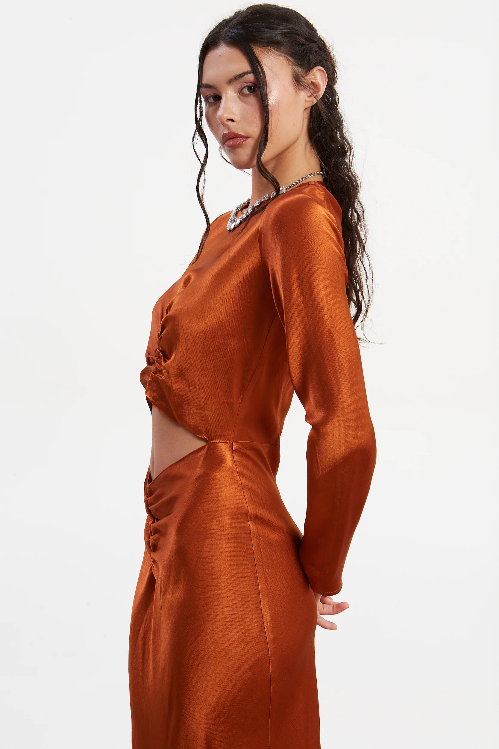 Diana satin cut out rust dress - Image 5