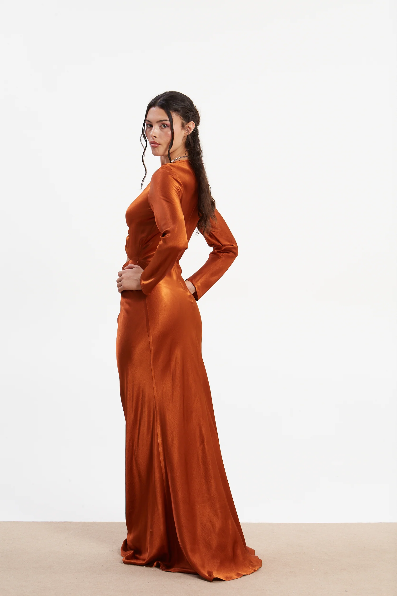 Diana satin cut out rust dress - Image 6