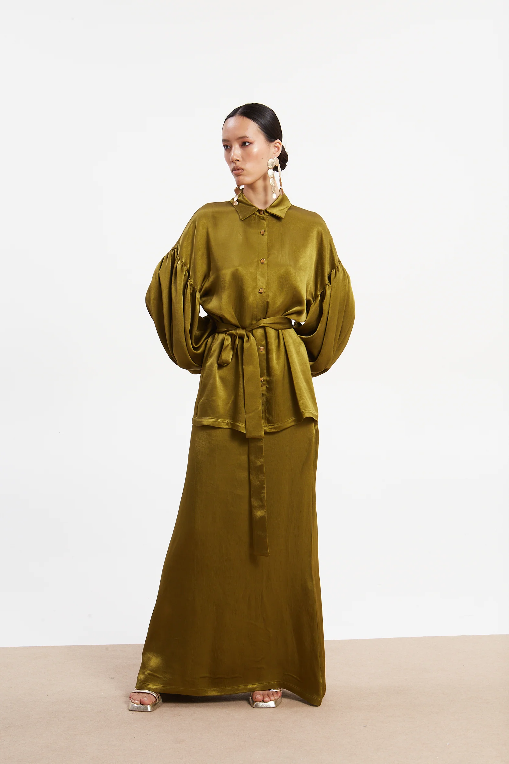 Diana satin olive shirt - Image 4