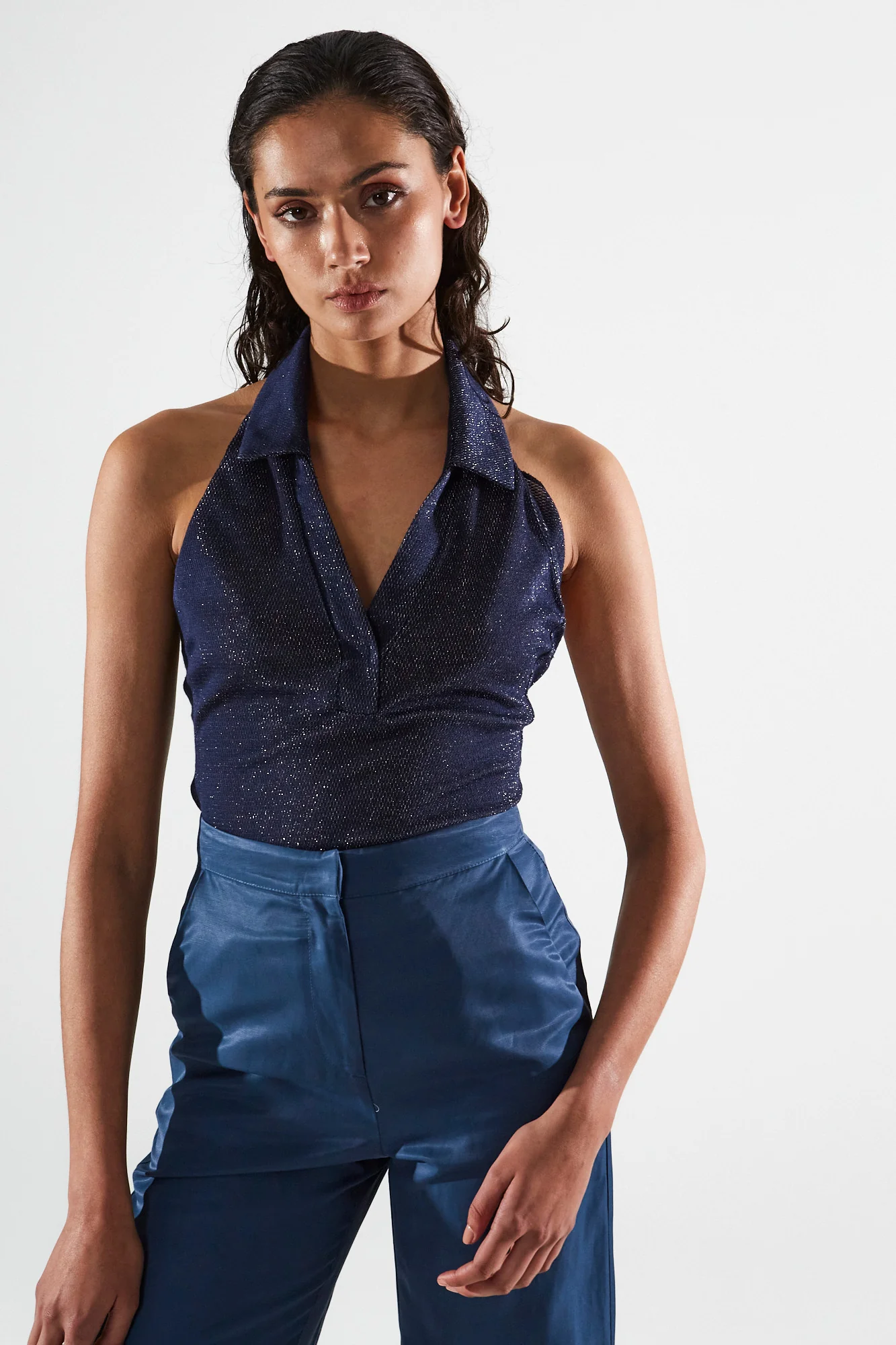 Dione collar navy blue top - Image 3