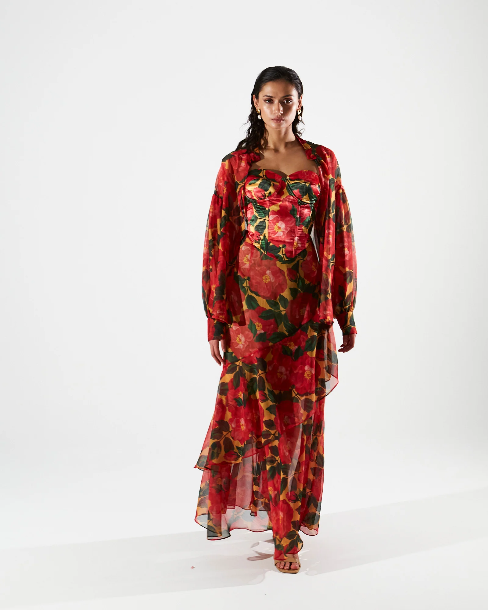 Dolores printed ruffle maxi skirt