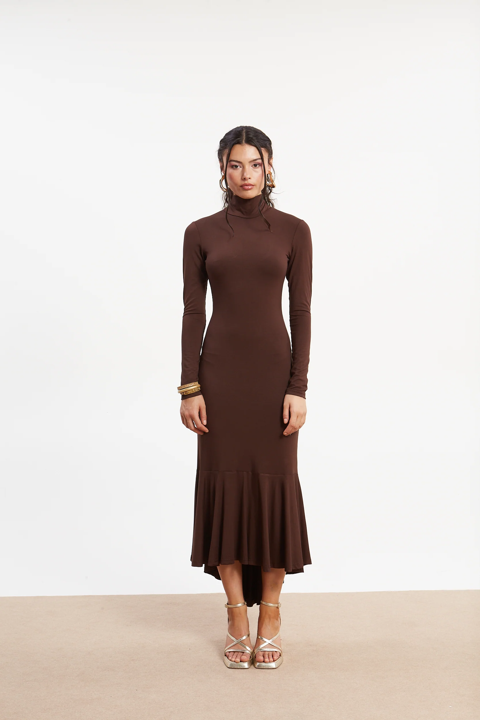 Drew turtleneck brown dress