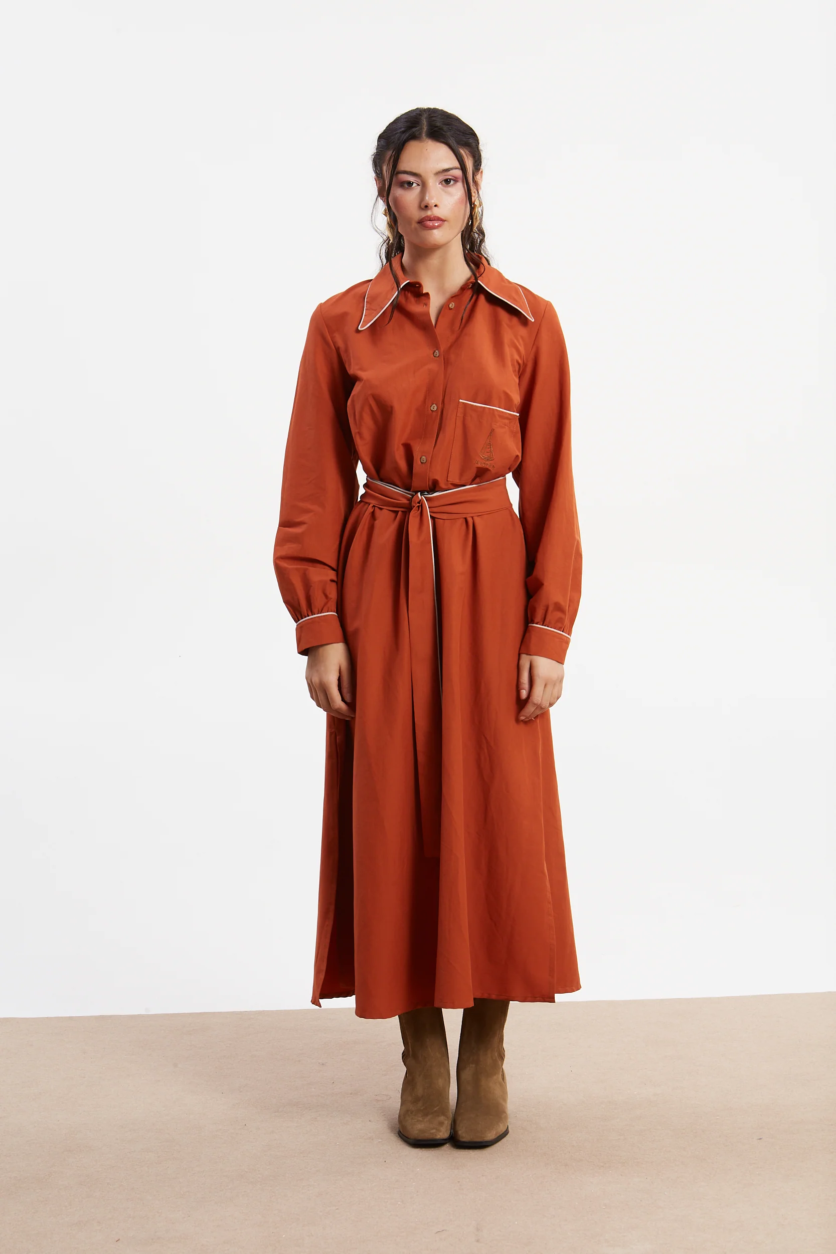 Ellen poplin rust shirtdress