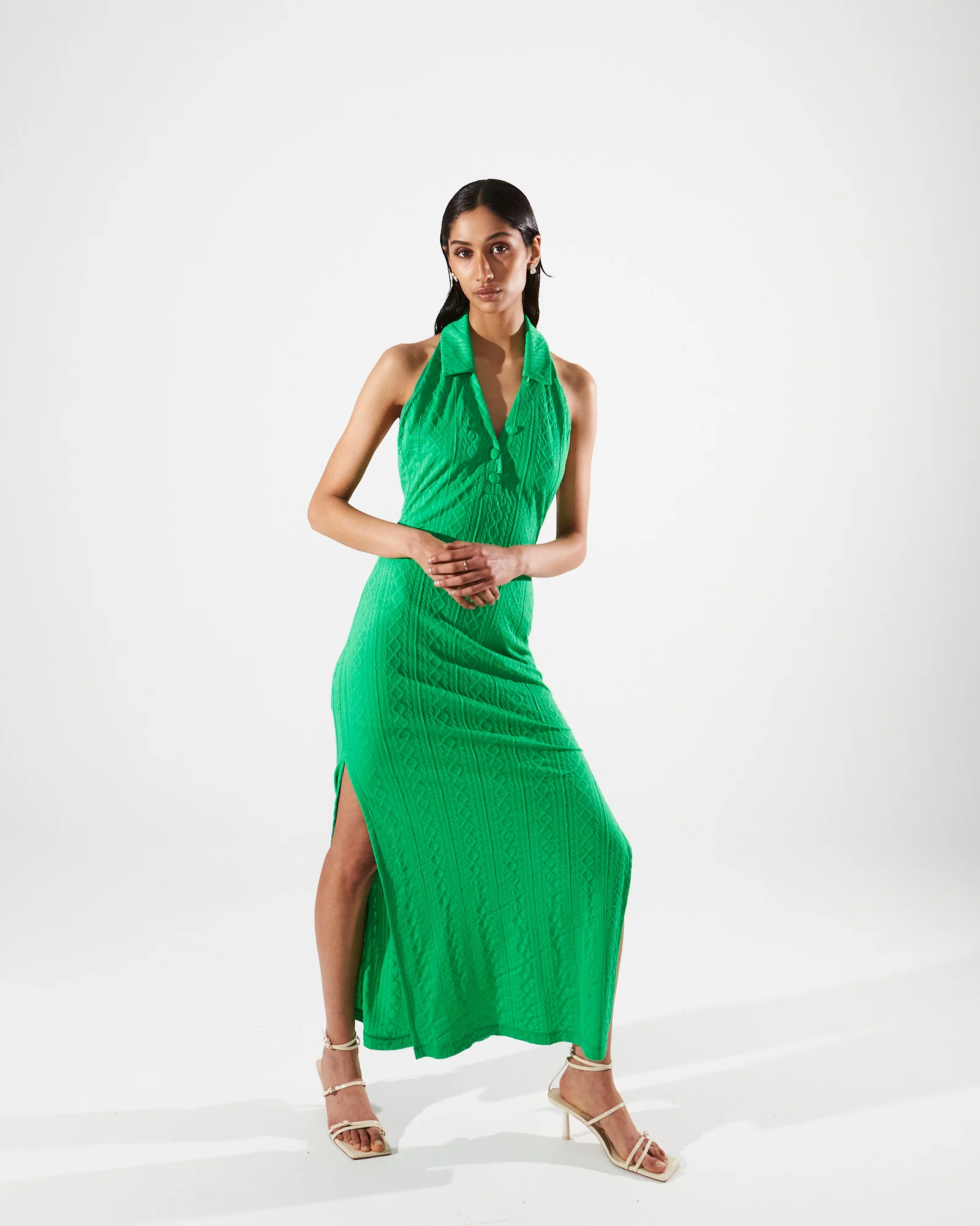 Eloise knitted collar green dress - Image 3
