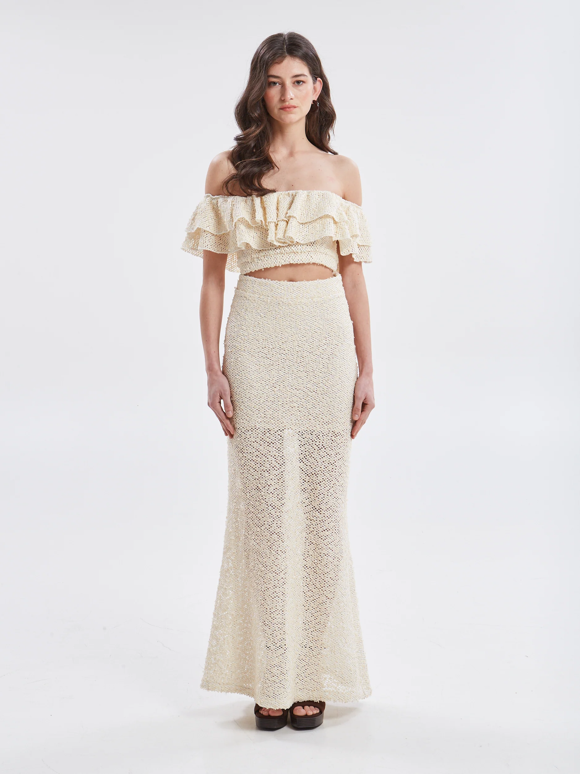 Estelle sequin ecru skirt