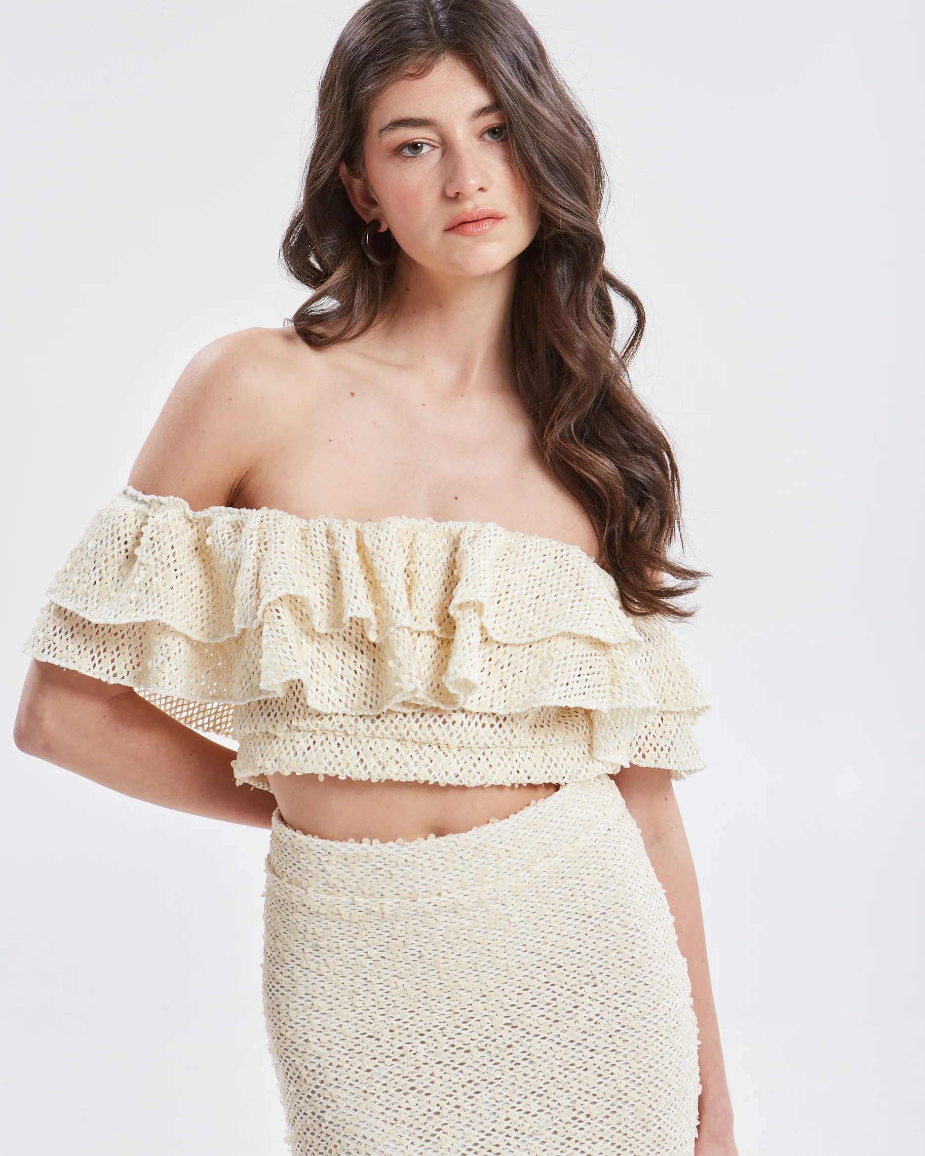 Estelle sequin ruffle ecru top