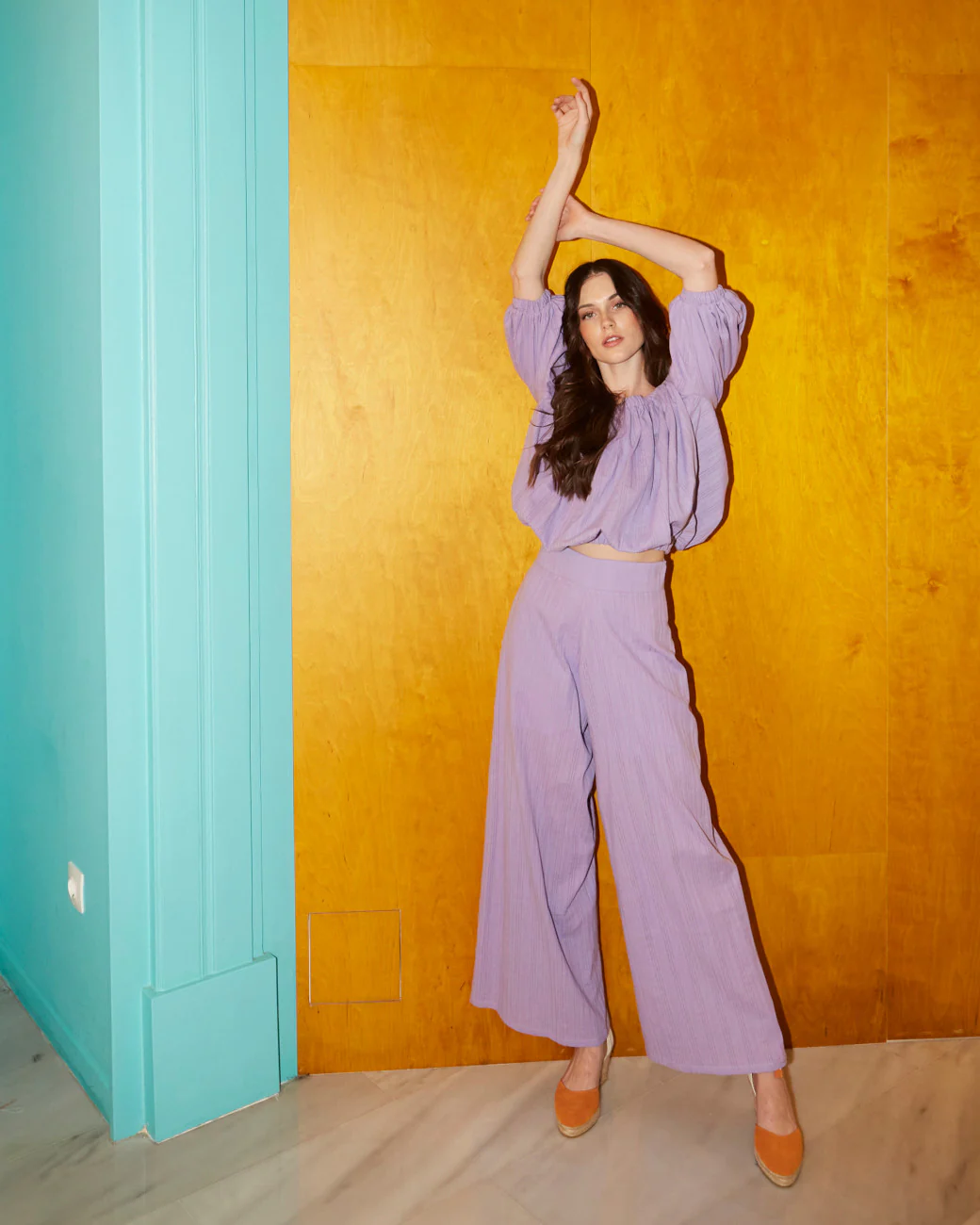 Esther cotton broderie lilac pants - Image 2