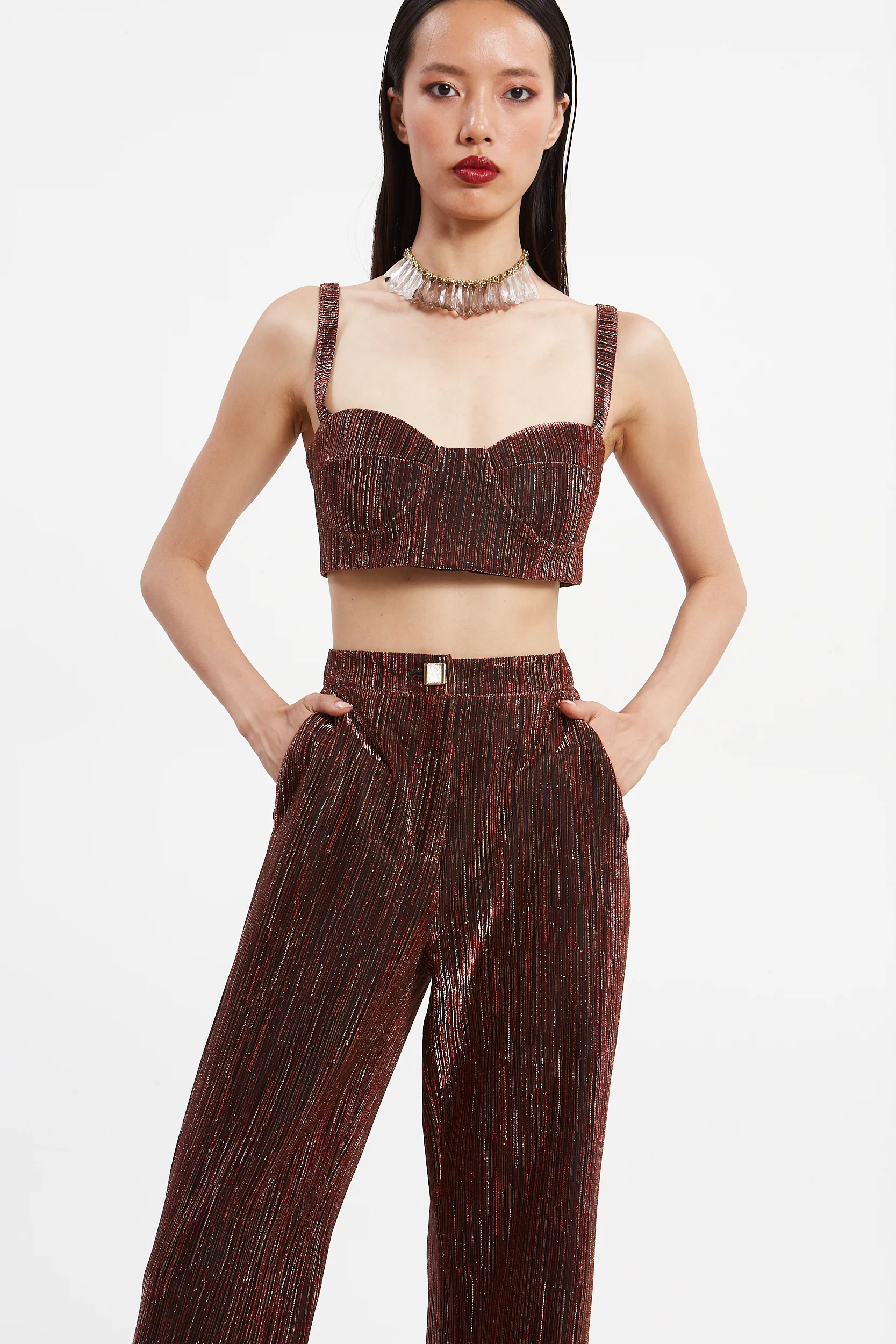 Gloria lurex red bustier top