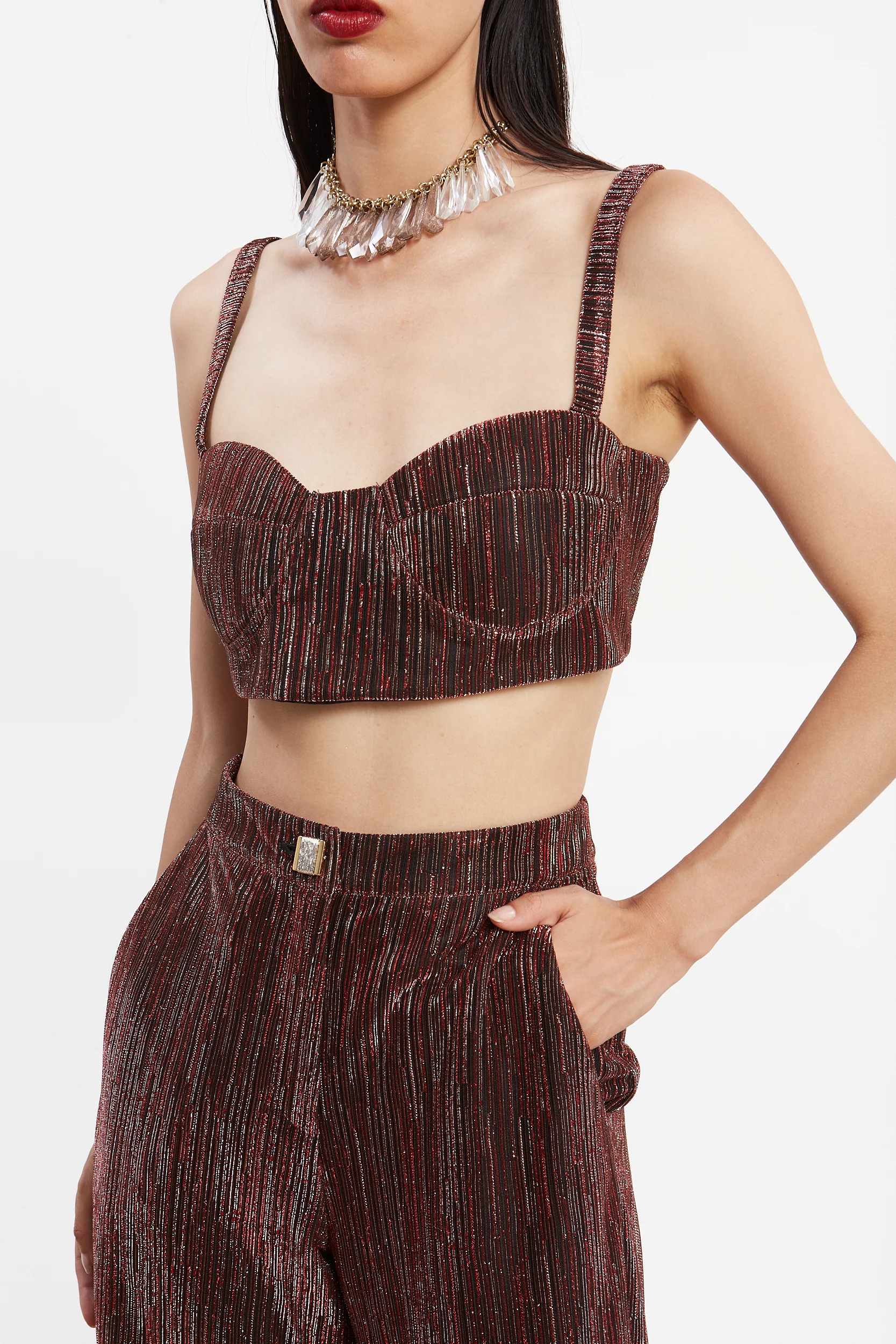 Gloria lurex red bustier top - Image 3