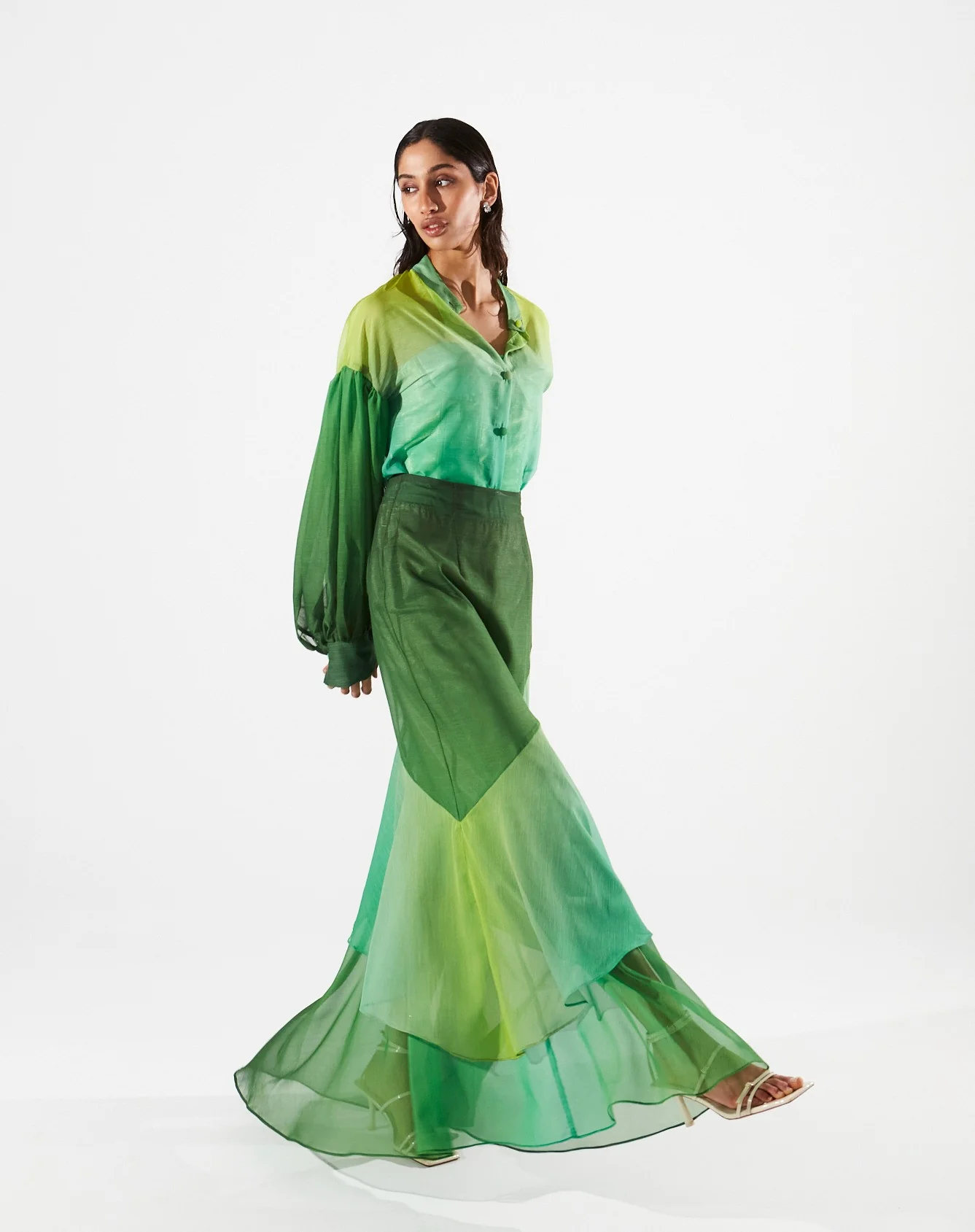 Jolene ruffle gradient green skirt