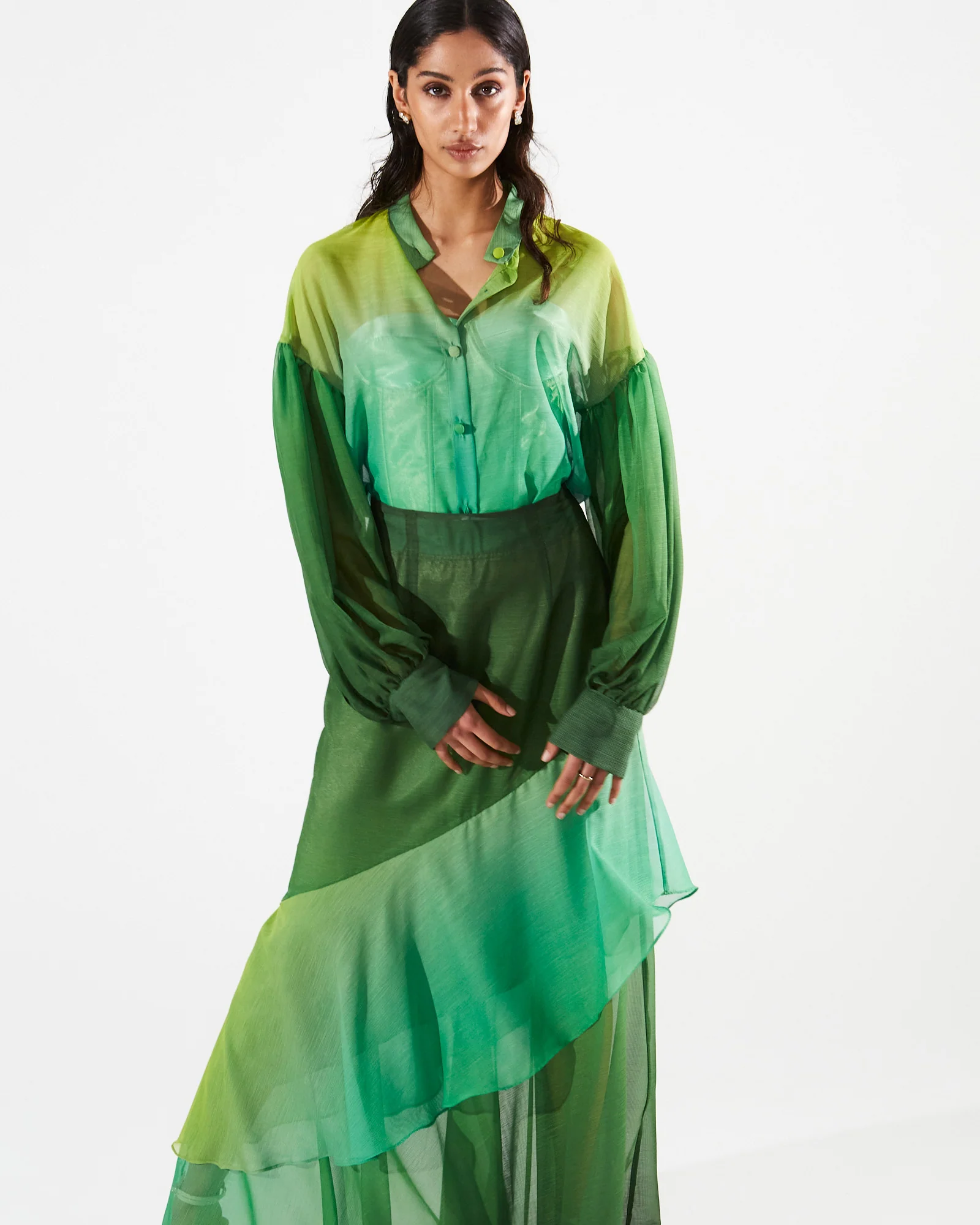 Jolene ruffle gradient green skirt - Image 4