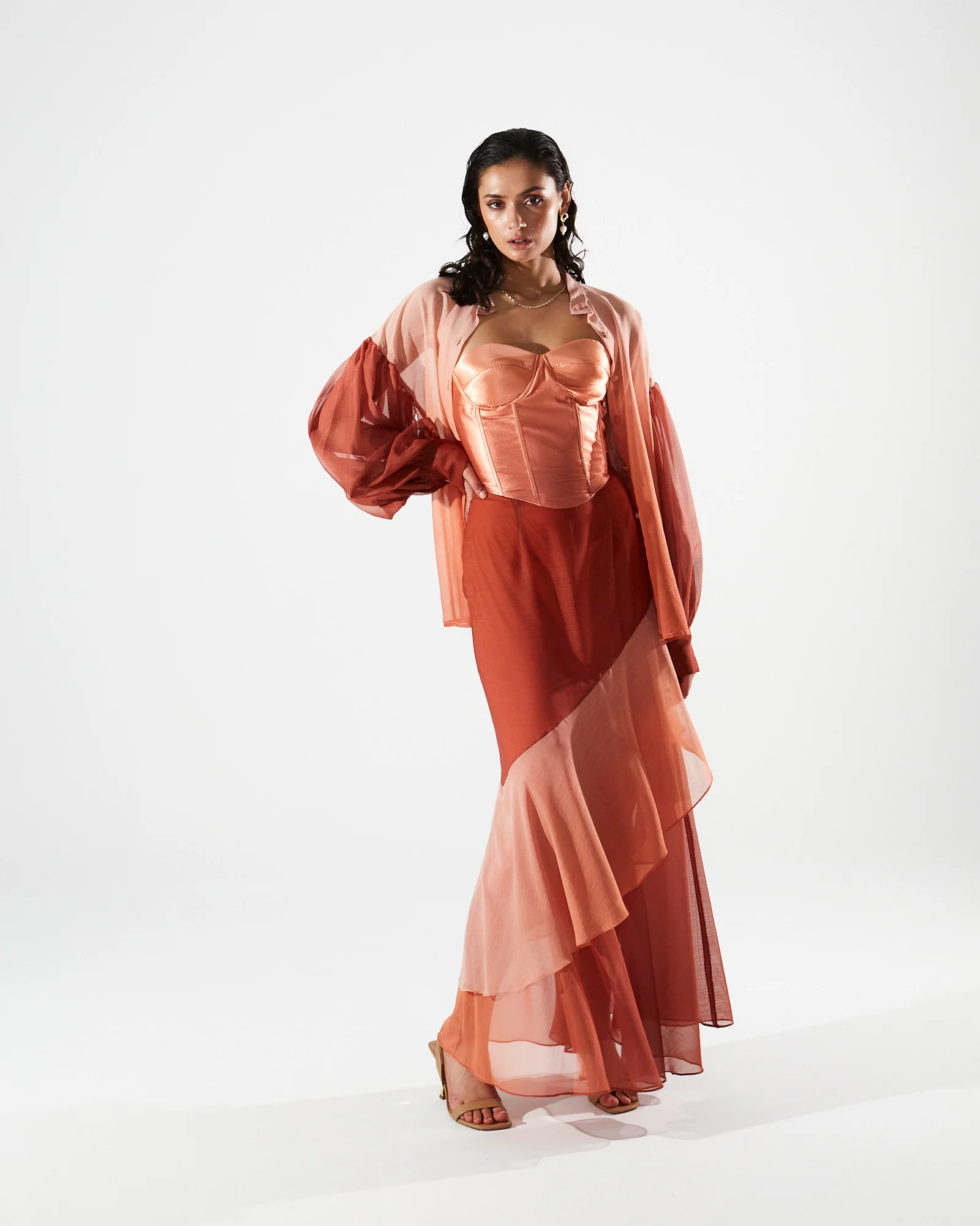 Jolene ruffle gradient nude skirt