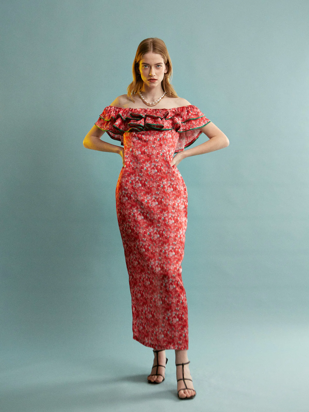 Julie floral satin ruffle dress