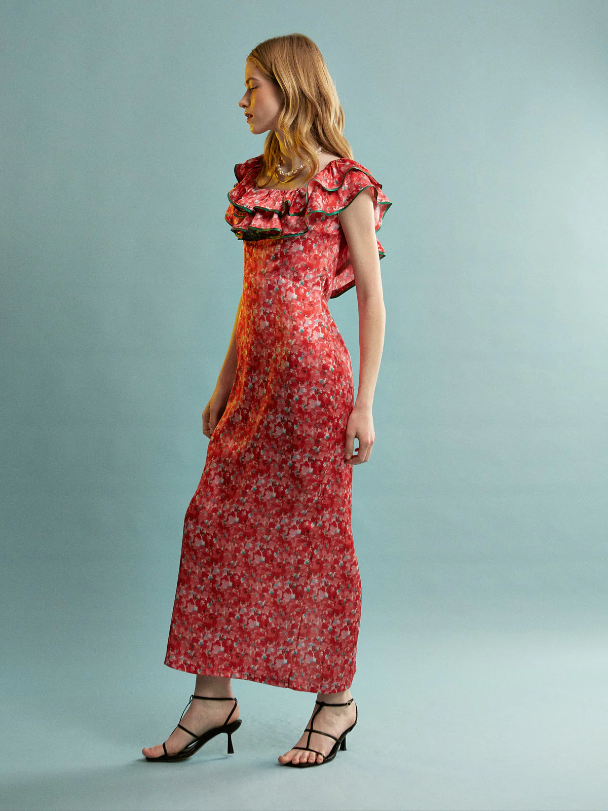 Julie floral satin ruffle dress - Image 2