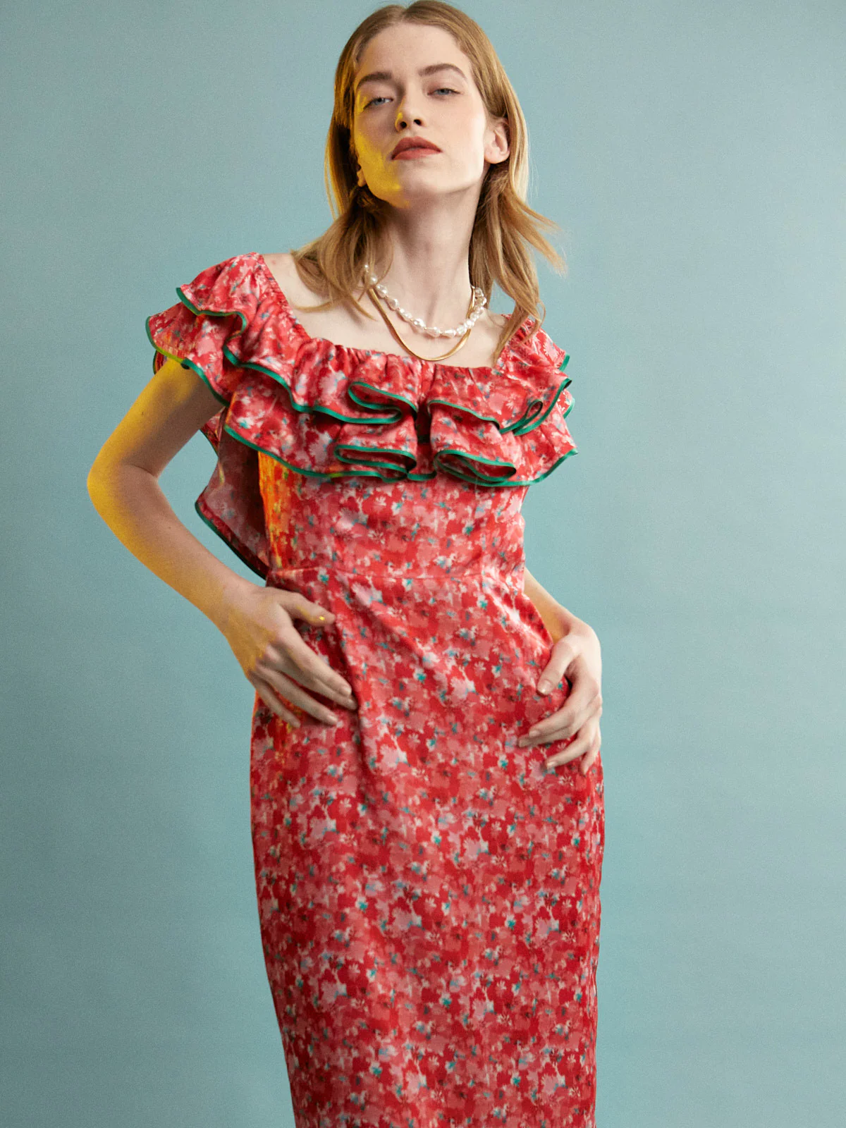 Julie floral satin ruffle dress - Image 3