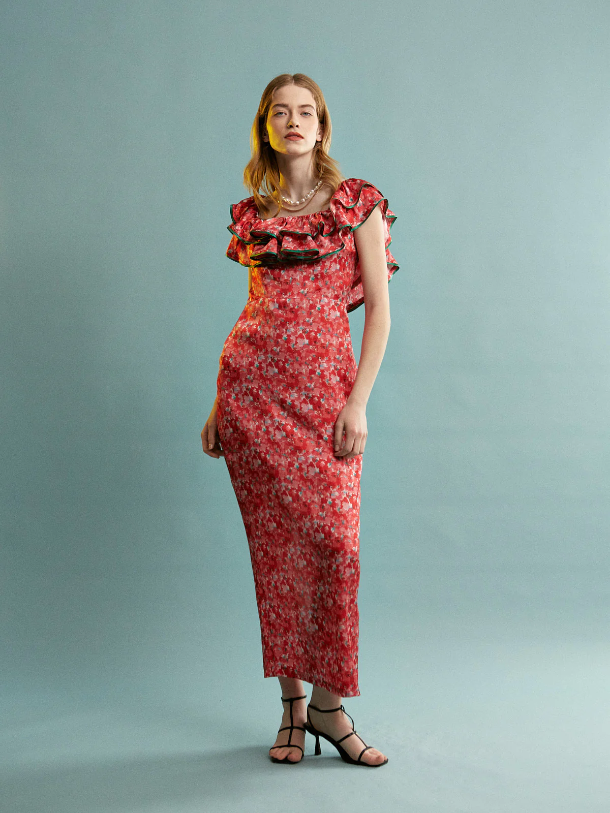 Julie floral satin ruffle dress - Image 4