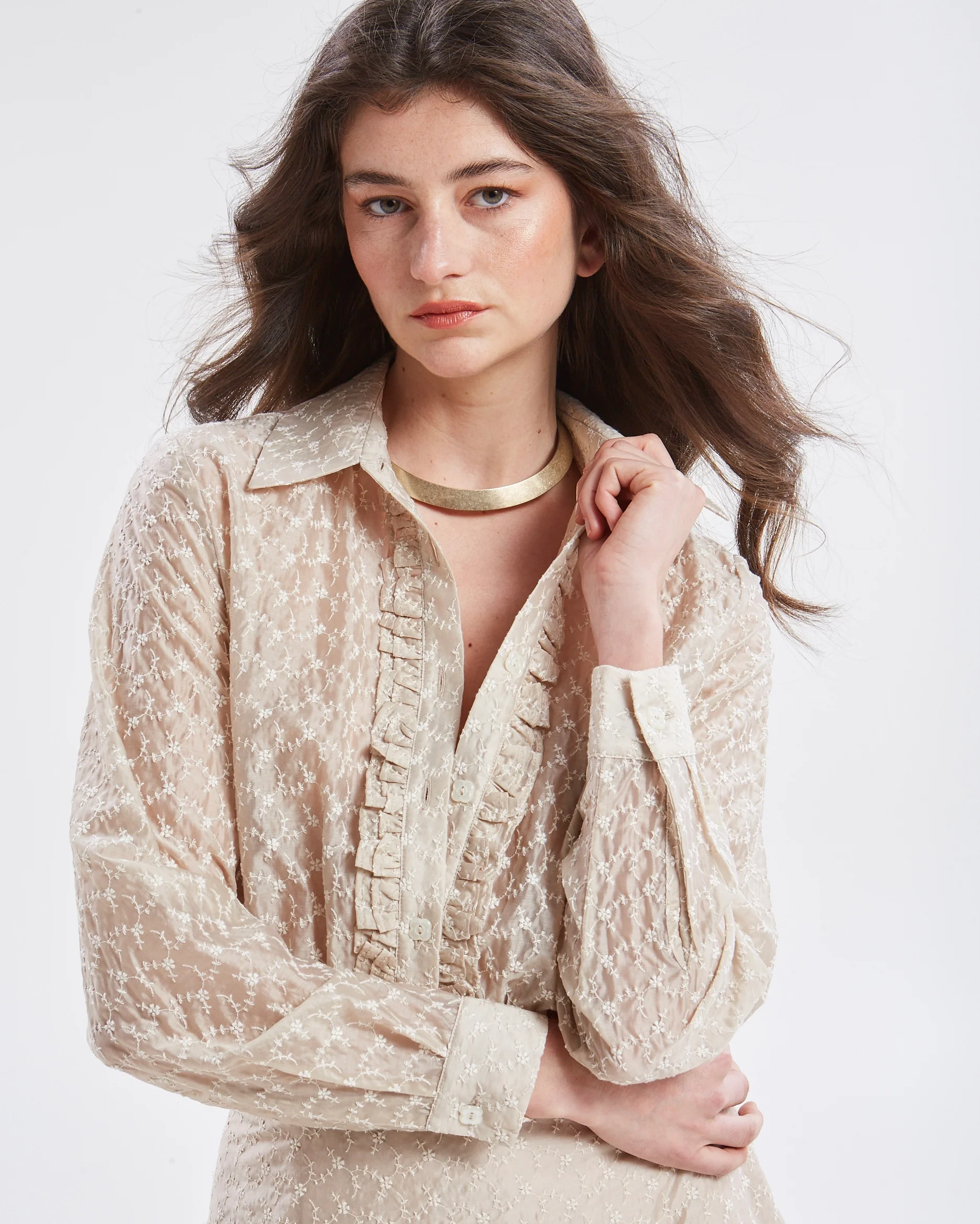 Kaira embroidered ruffle shirt