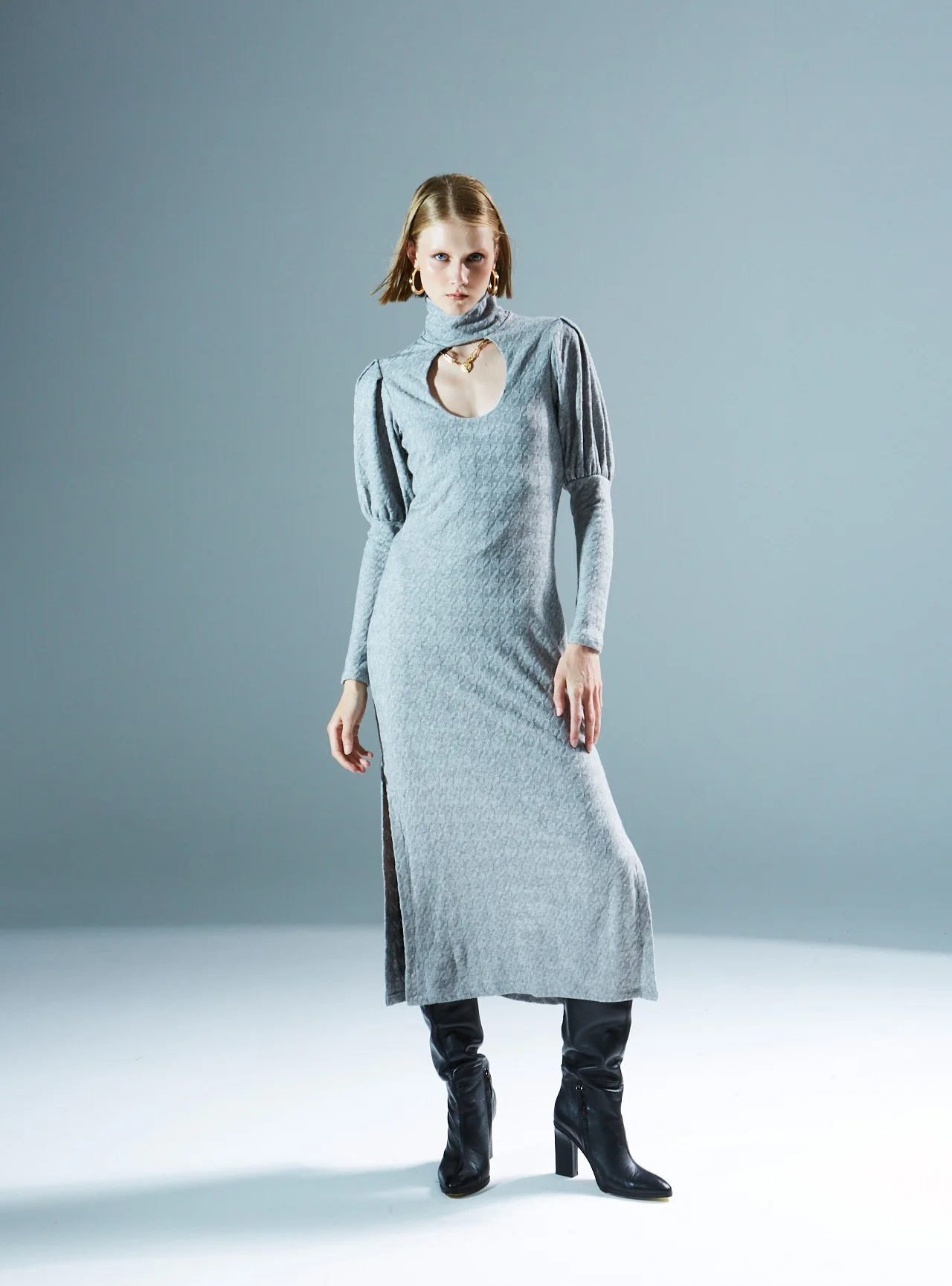 Kassandra turtleneck knitted grey dress